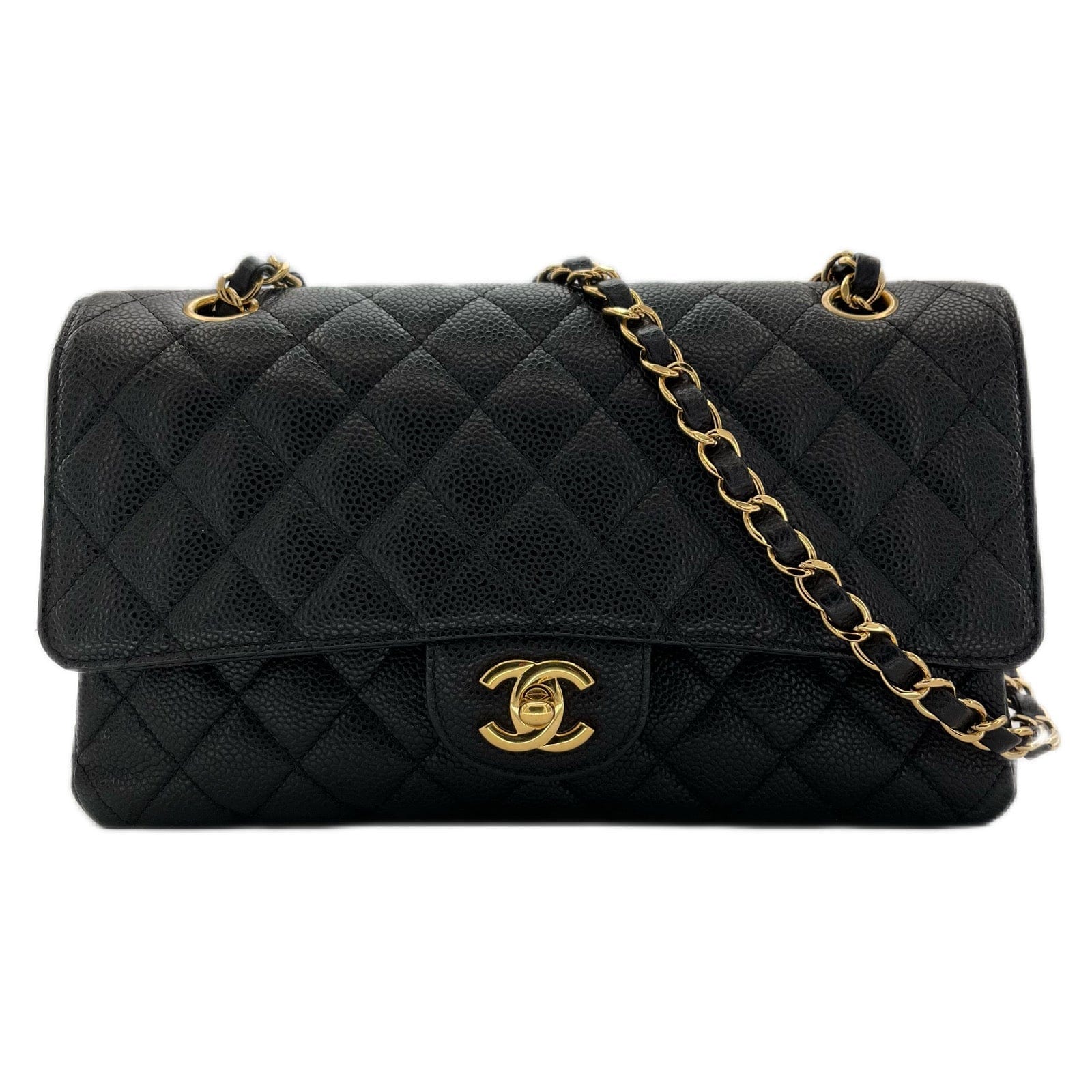 Chanel CHANEL CLASSIC FLAP MEDIUM CHAIN SHOULDER BAG BLACK CAVIAR SKIN 90210621