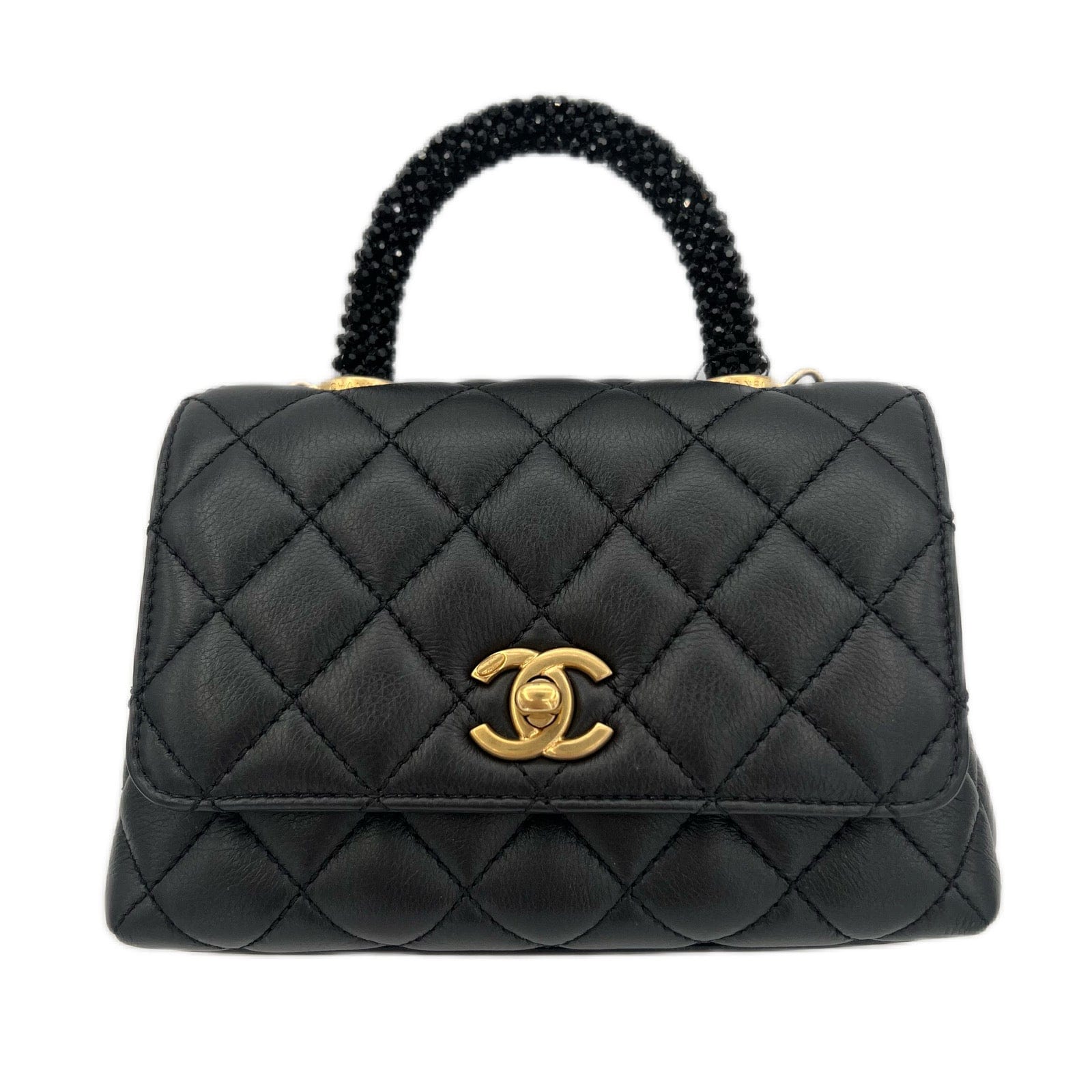 Chanel CHANEL COCO HANDLE 2WAY BAG BLACK LAMB SKIN BIJOUSTONE 90204620