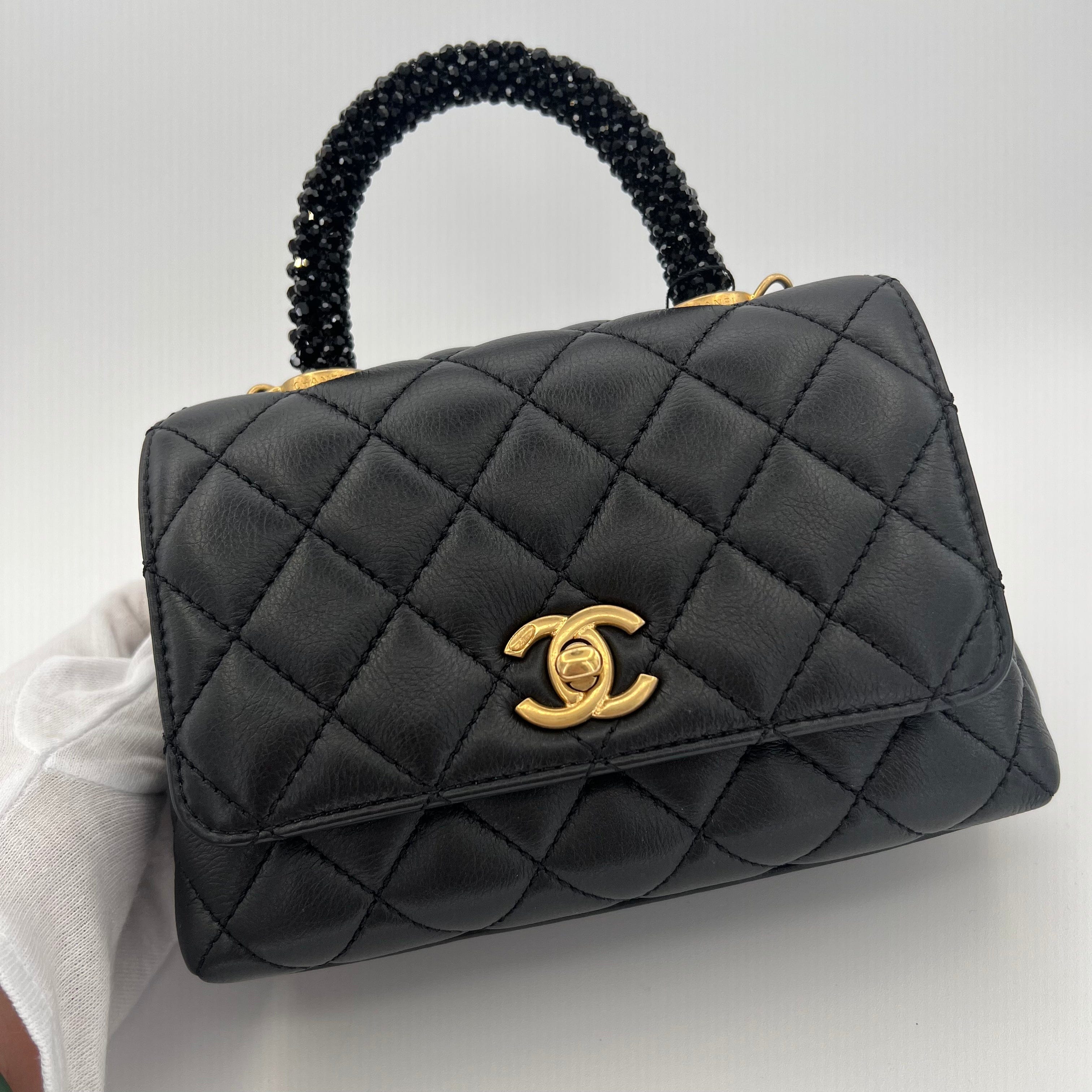 Chanel CHANEL COCO HANDLE 2WAY BAG BLACK LAMB SKIN BIJOUSTONE 90204620