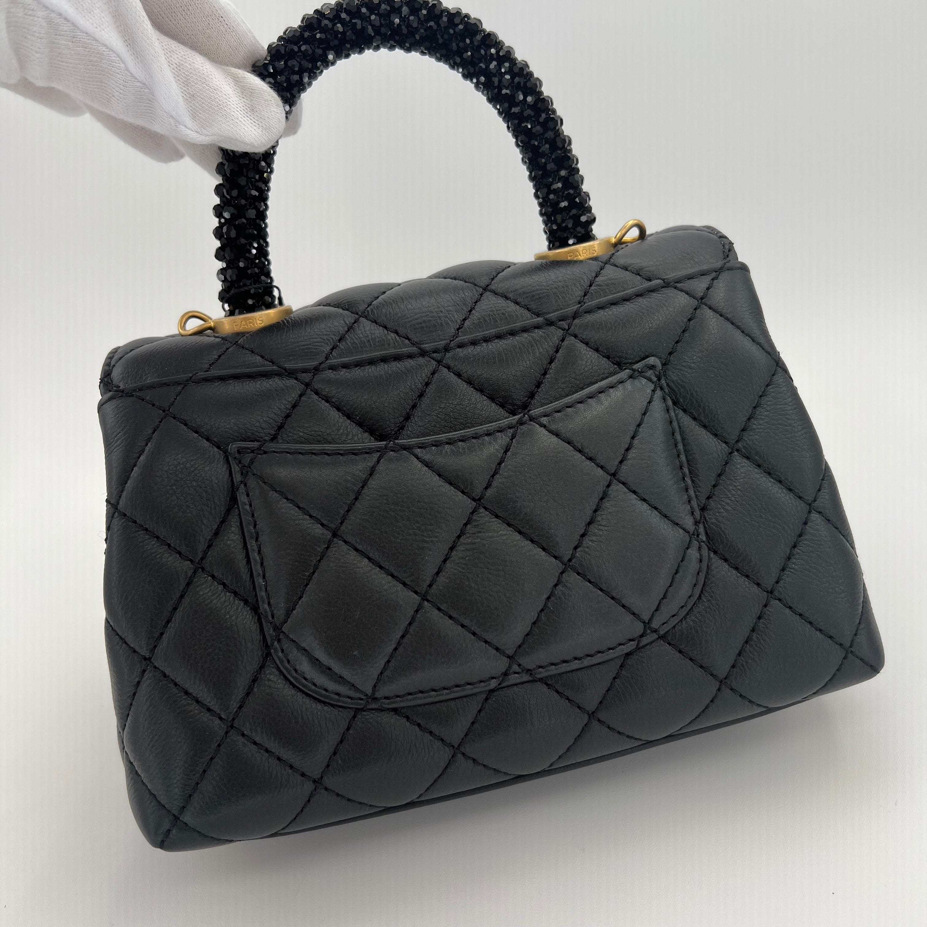 Chanel CHANEL COCO HANDLE 2WAY BAG BLACK LAMB SKIN BIJOUSTONE 90204620