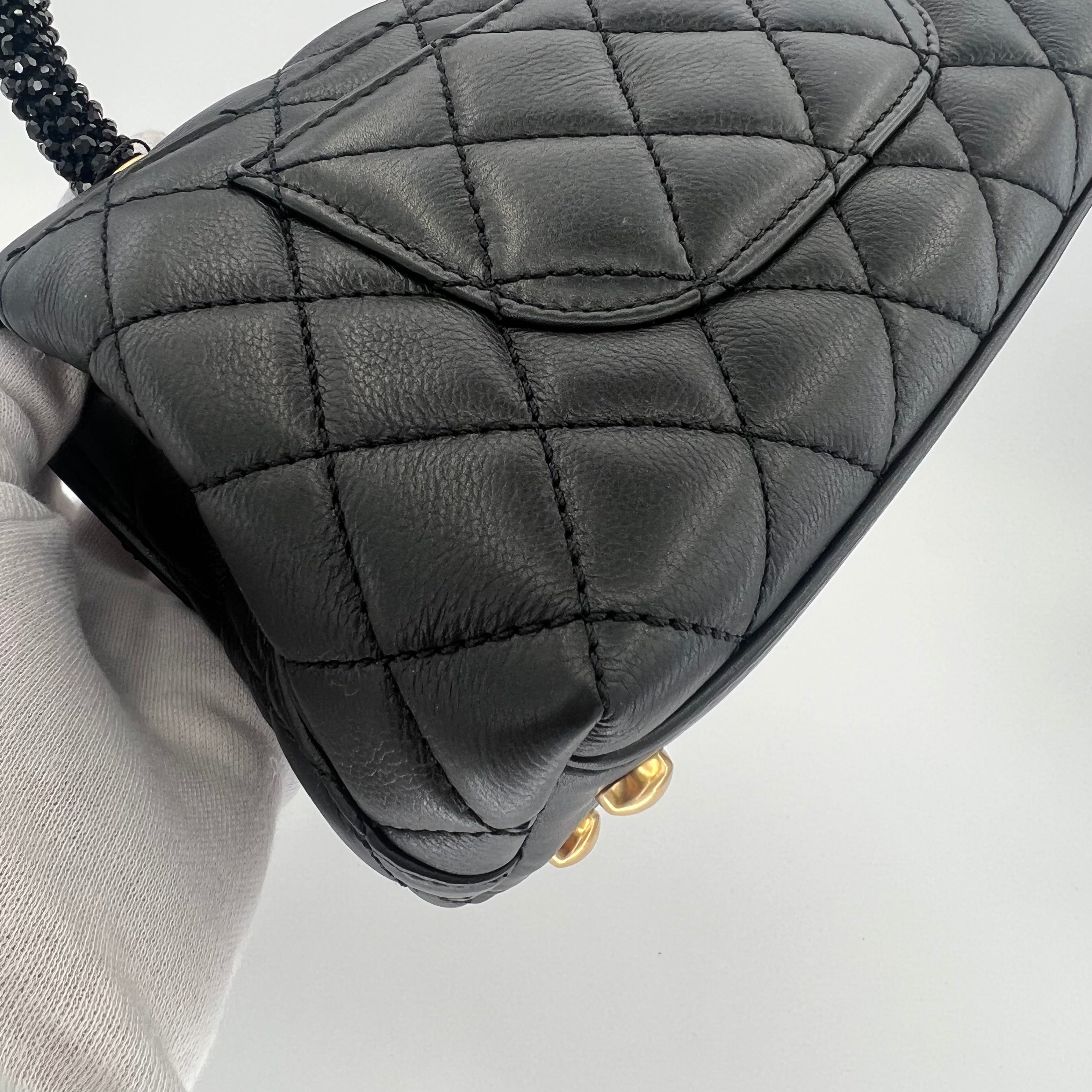 Chanel CHANEL COCO HANDLE 2WAY BAG BLACK LAMB SKIN BIJOUSTONE 90204620