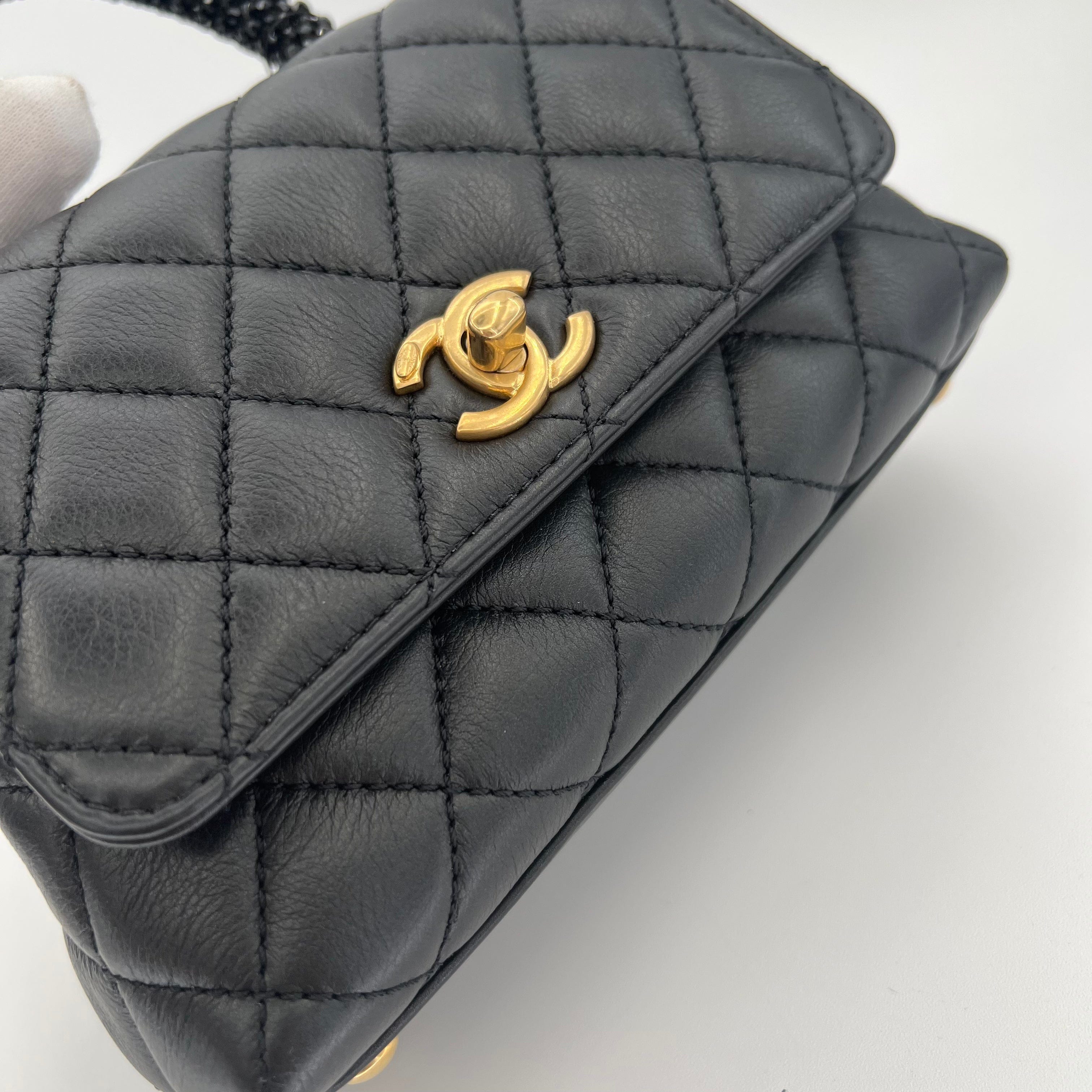 Chanel CHANEL COCO HANDLE 2WAY BAG BLACK LAMB SKIN BIJOUSTONE 90204620