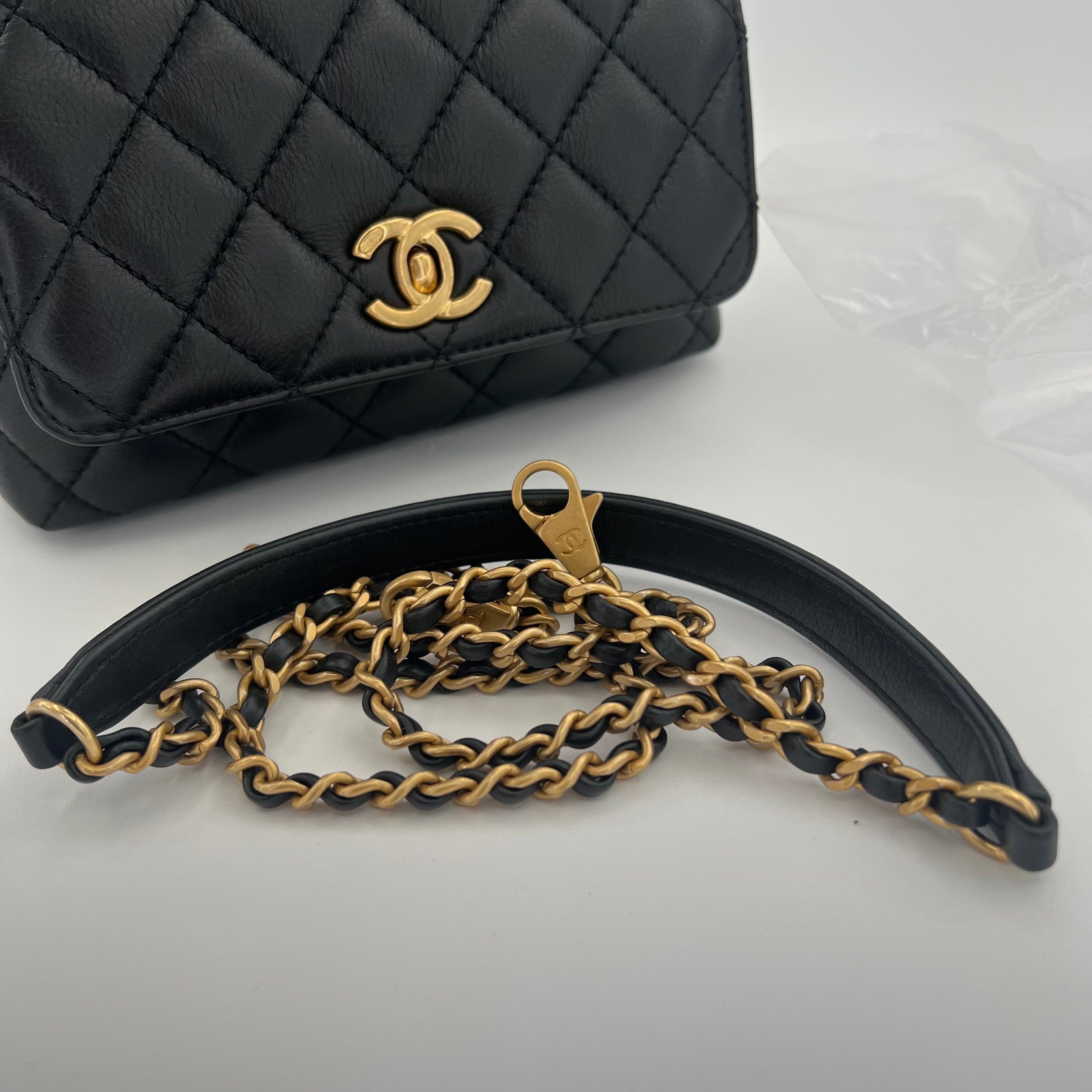 Chanel CHANEL COCO HANDLE 2WAY BAG BLACK LAMB SKIN BIJOUSTONE 90204620