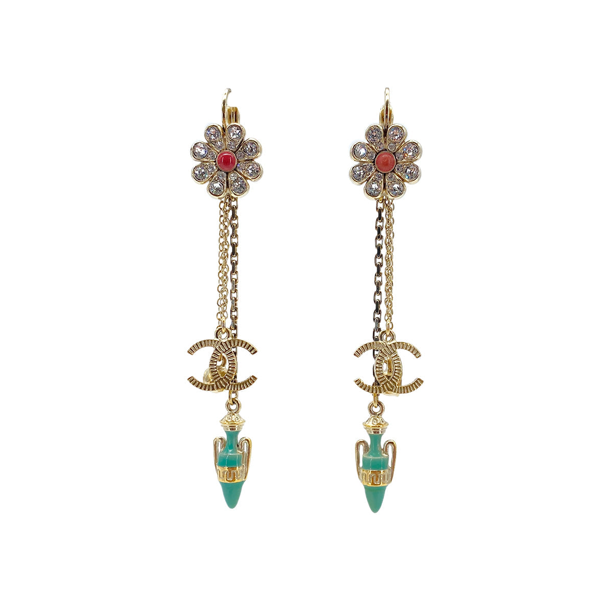 CHANEL CHANEL EARRINGS COCOMARK FLOWER RHINESTONE SWING ACCESSORY 18C 90270834