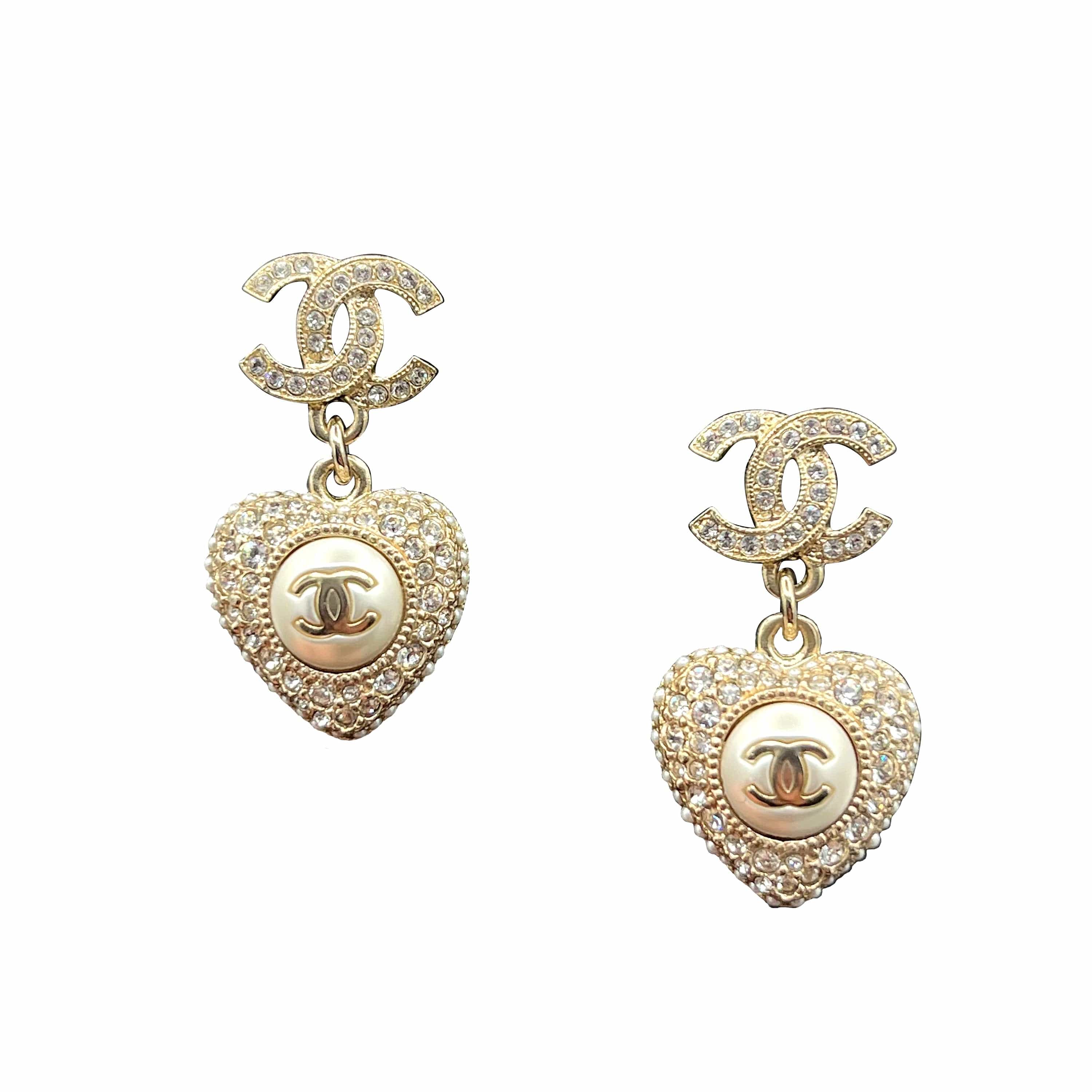 Chanel CHANEL EARRINGS COCOMARK HEART MOTIF RHINESTONE FAKEPEARL ACCESSORY F22B 90205920