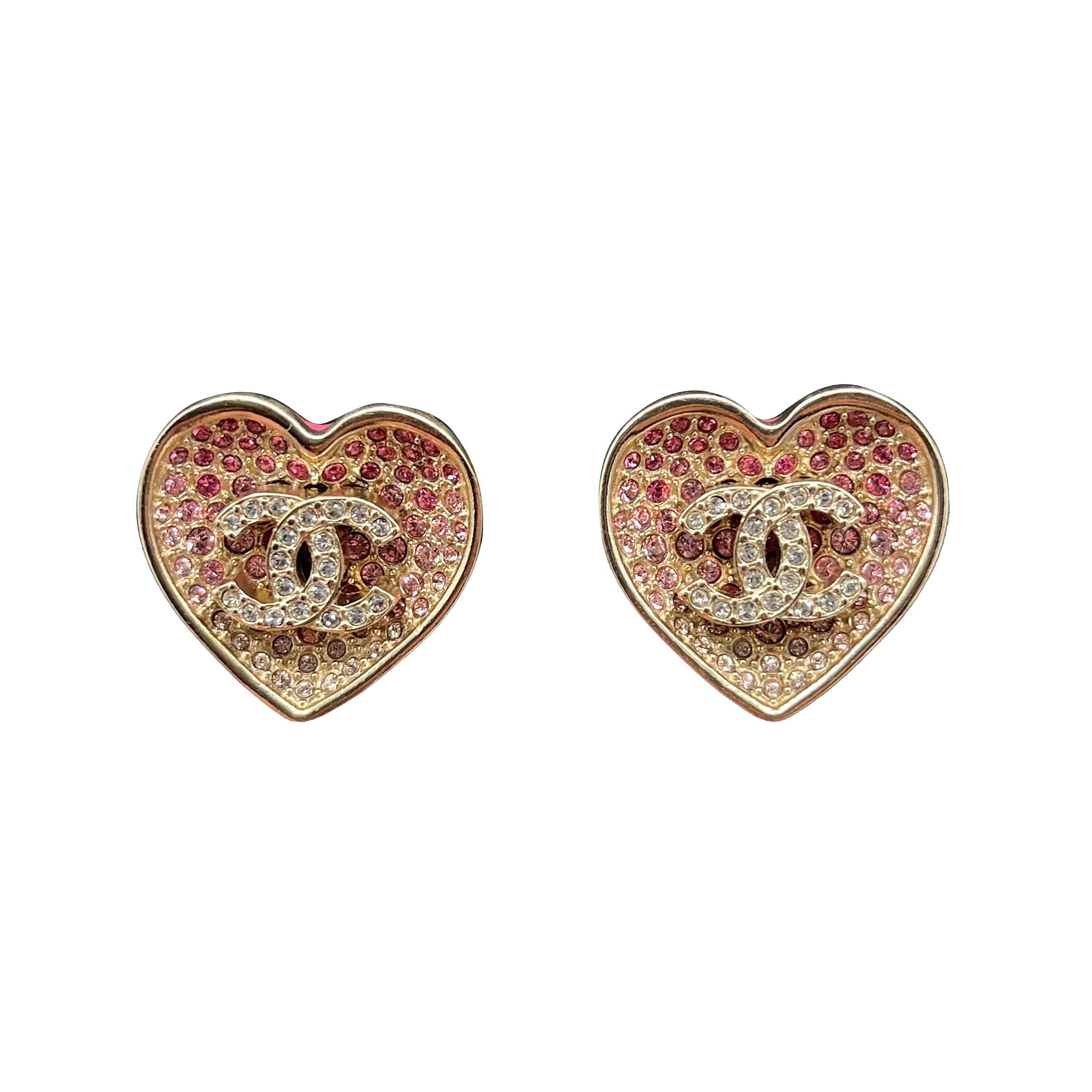 Chanel CHANEL EARRINGS HEART MOTIF RHINESTONE COCOMARK ACCESSORY C23P