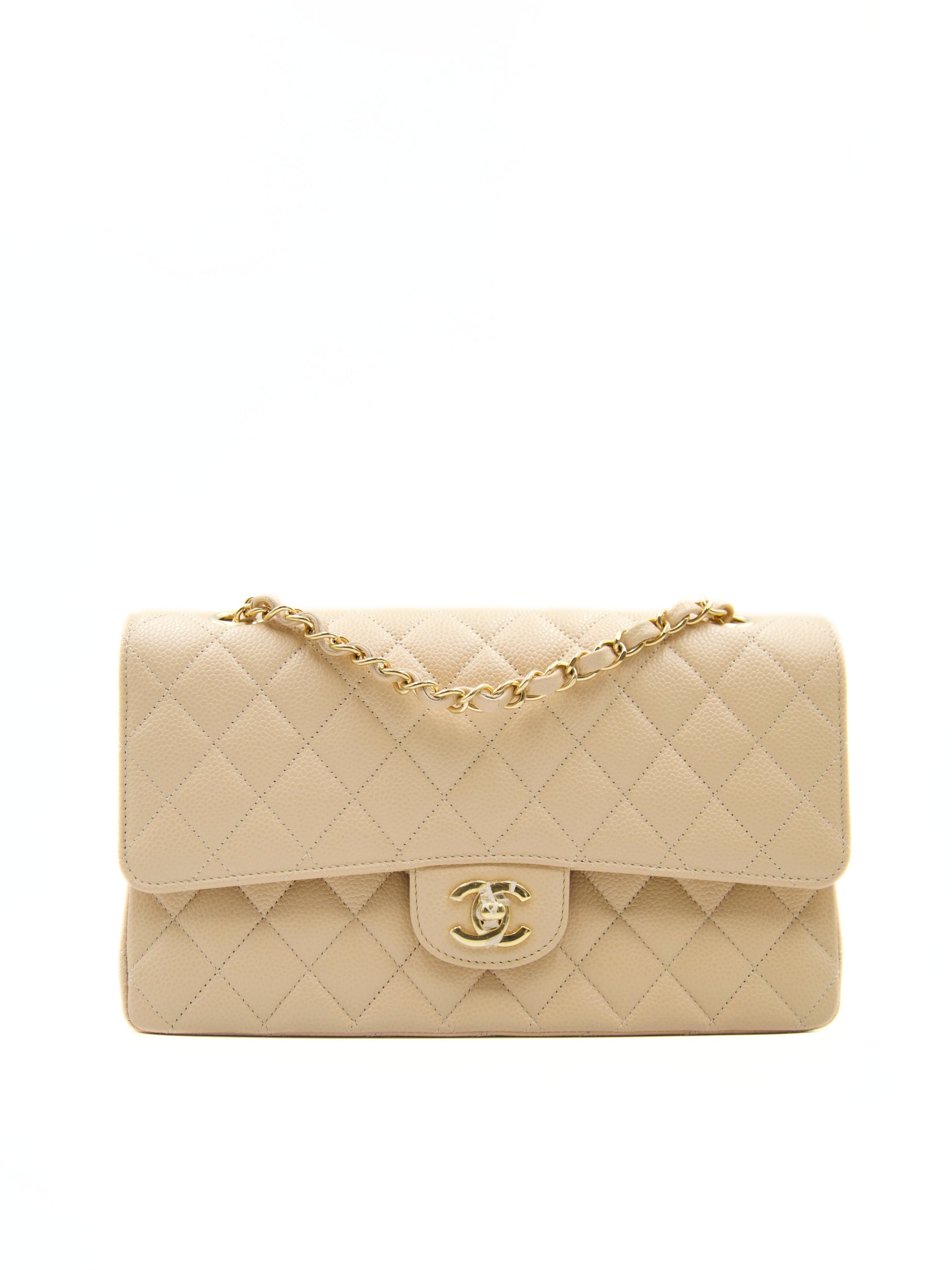 Chanel CHANEL MEDIUM CLASSIC FLAP BAG BEIGE Caviar Leather with Gold-tone Hardware