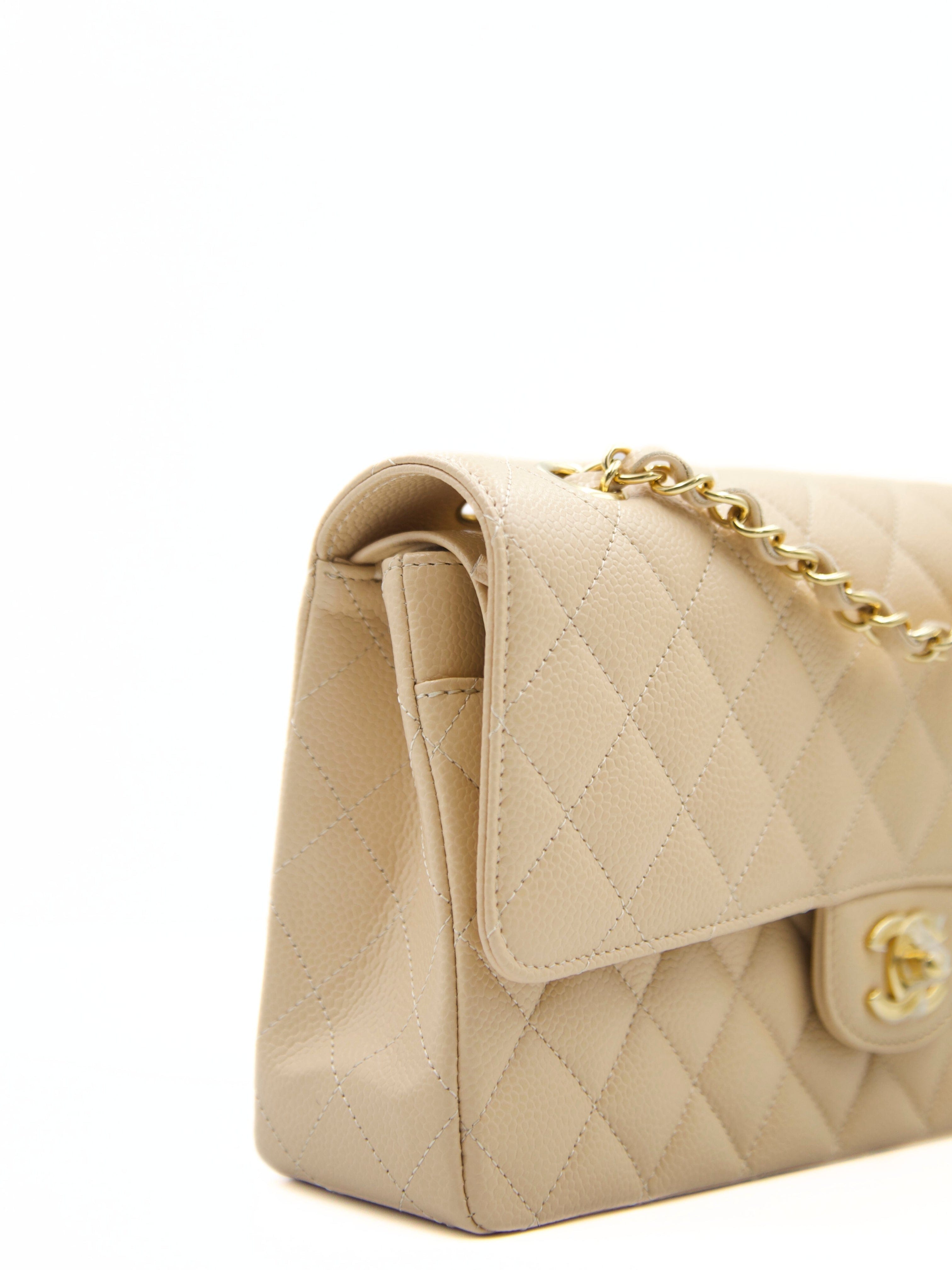 Chanel CHANEL MEDIUM CLASSIC FLAP BAG BEIGE Caviar Leather with Gold-tone Hardware