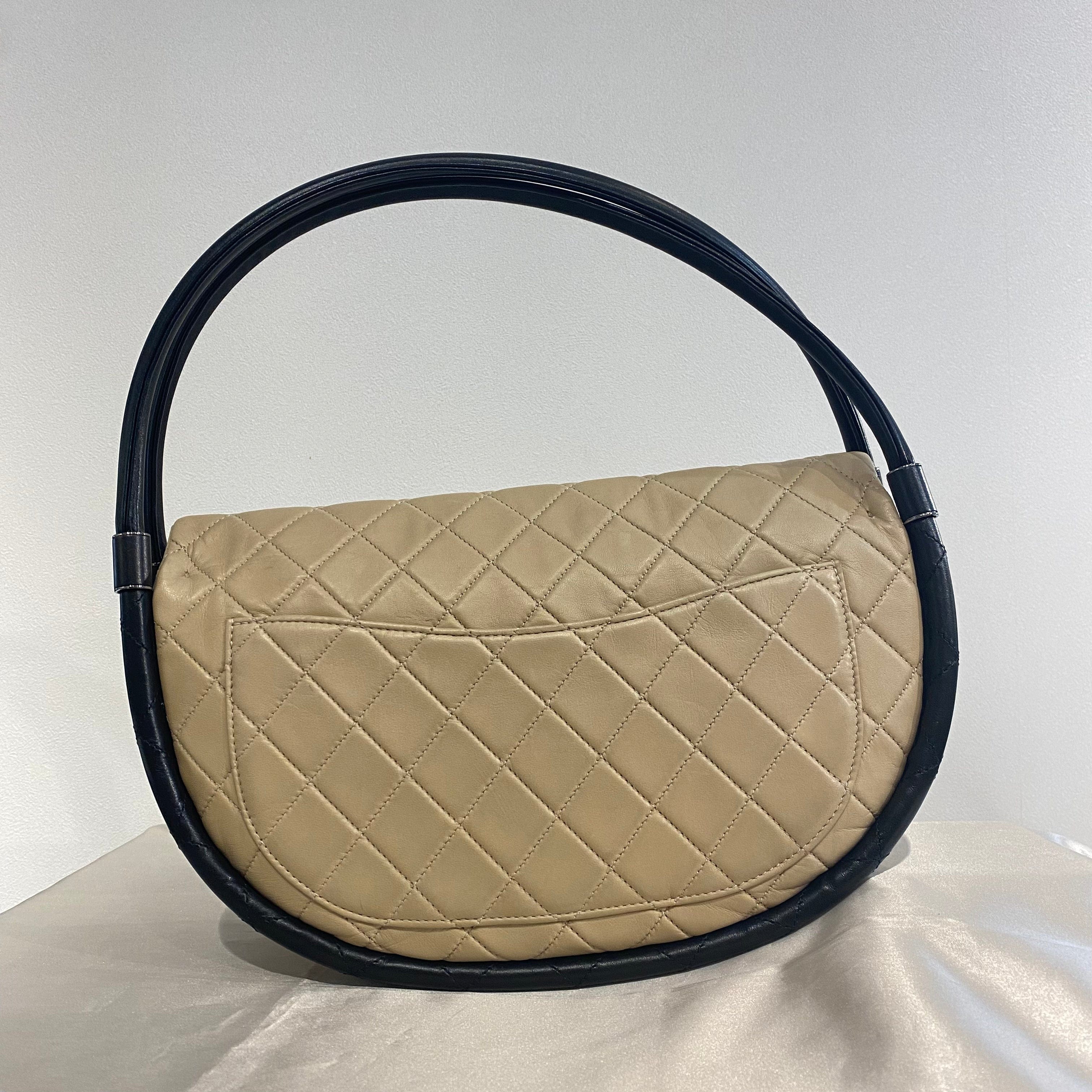 Chanel CHANEL HULA HOOP CROSS HAND BAG BEIGE BLACK LAMB SKIN