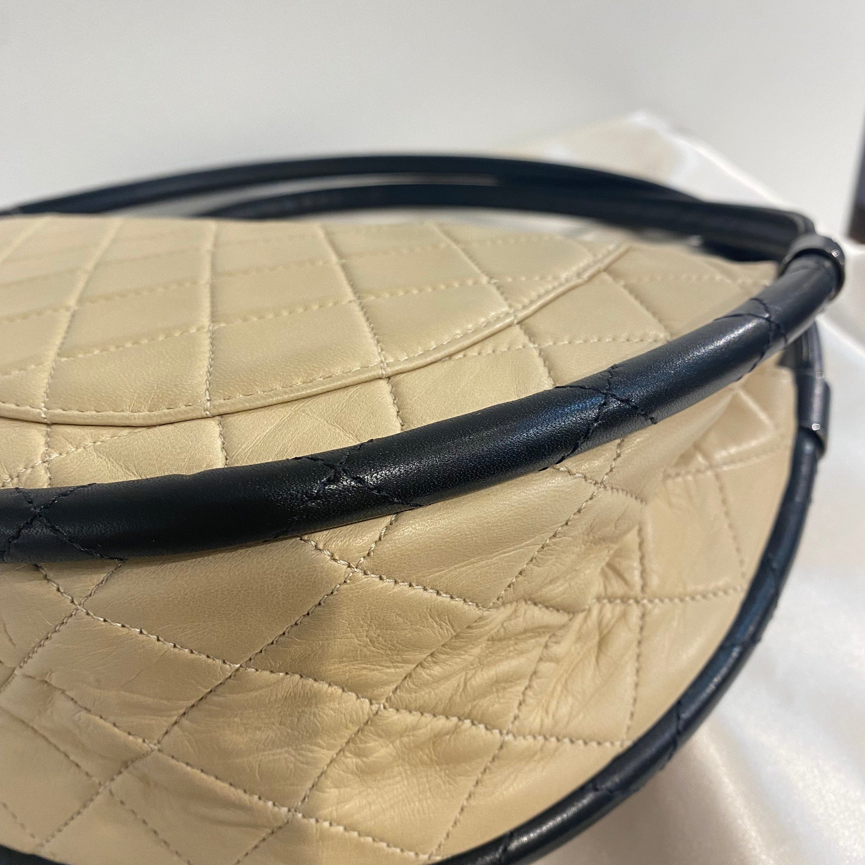 Chanel CHANEL HULA HOOP CROSS HAND BAG BEIGE BLACK LAMB SKIN