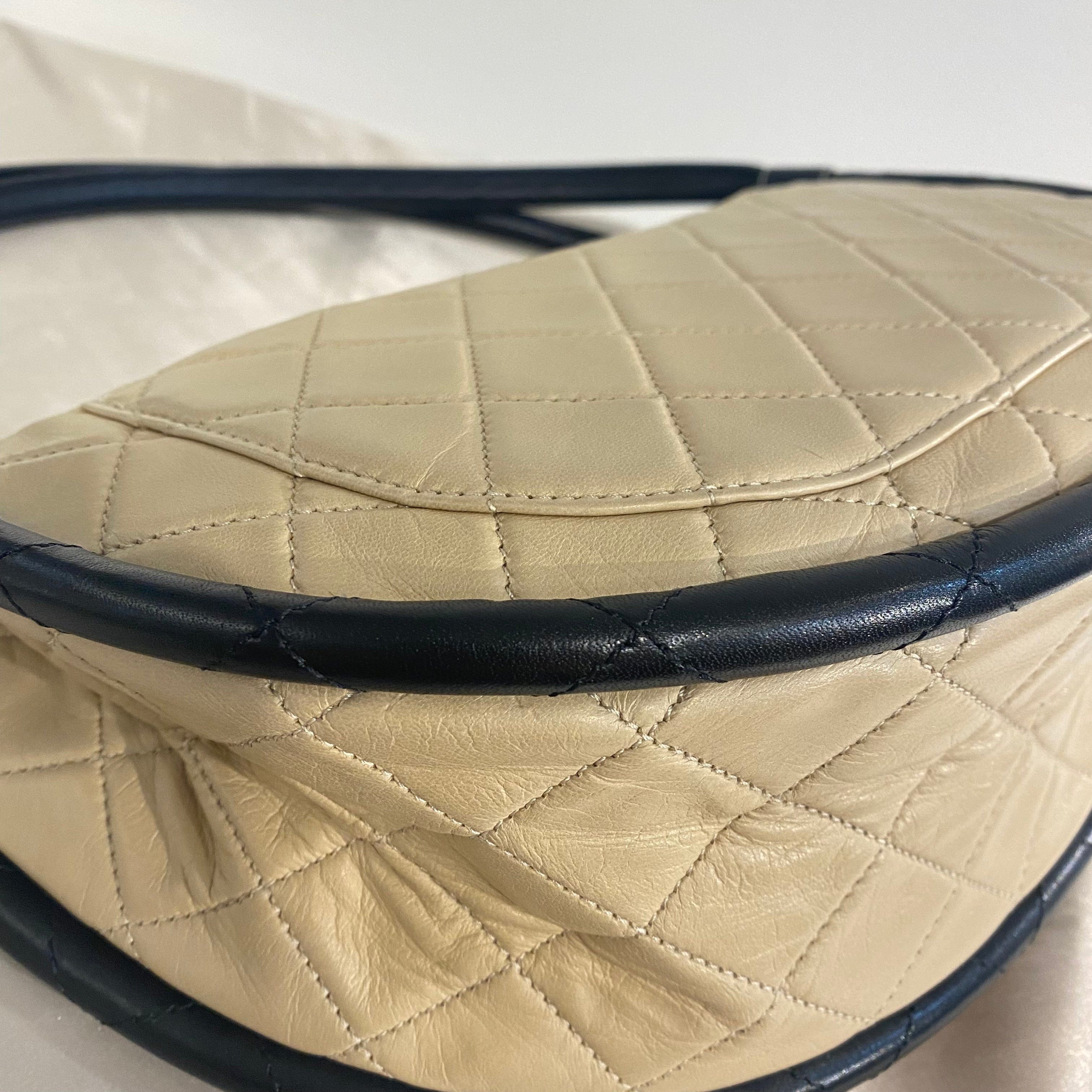 Chanel CHANEL HULA HOOP CROSS HAND BAG BEIGE BLACK LAMB SKIN