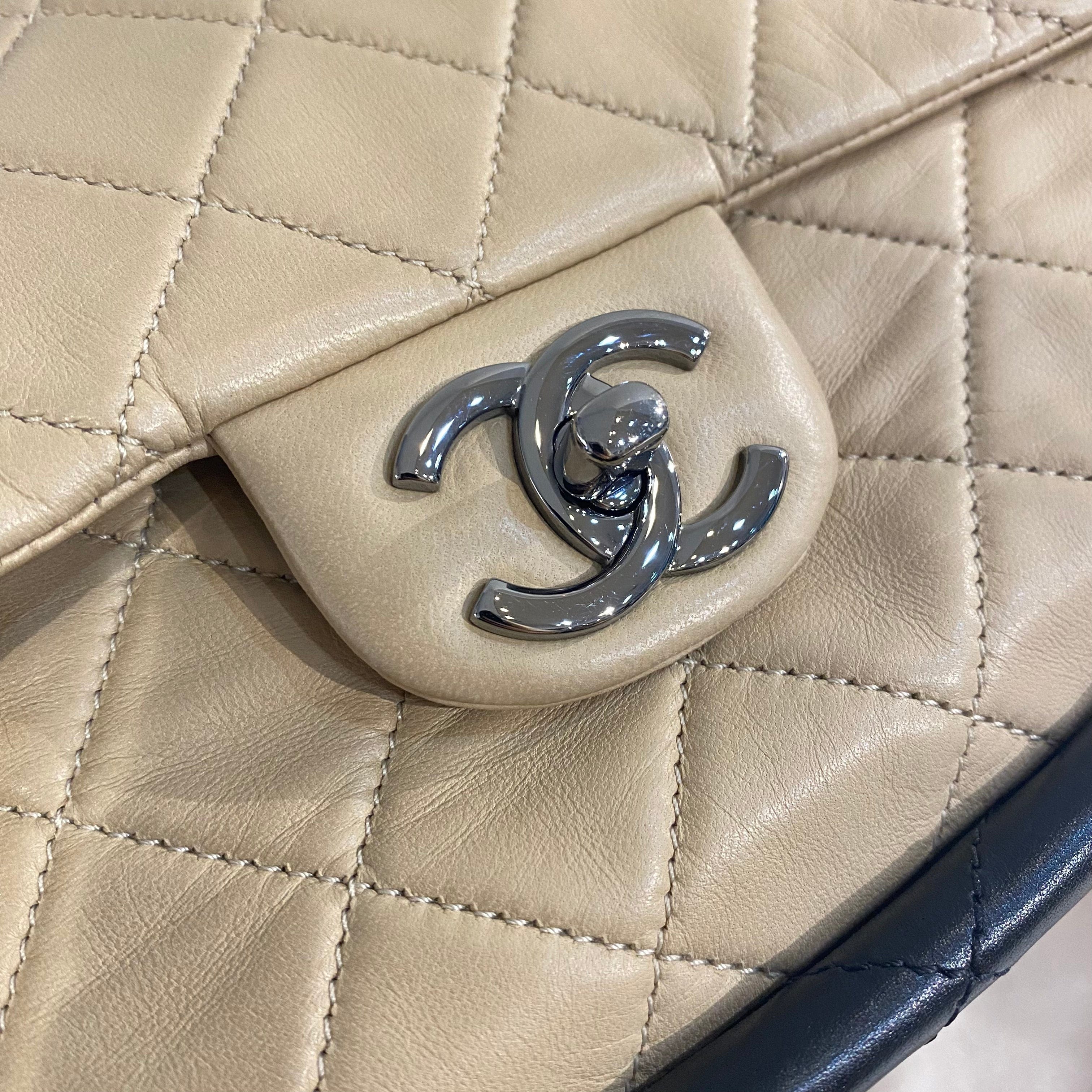 Chanel CHANEL HULA HOOP CROSS HAND BAG BEIGE BLACK LAMB SKIN