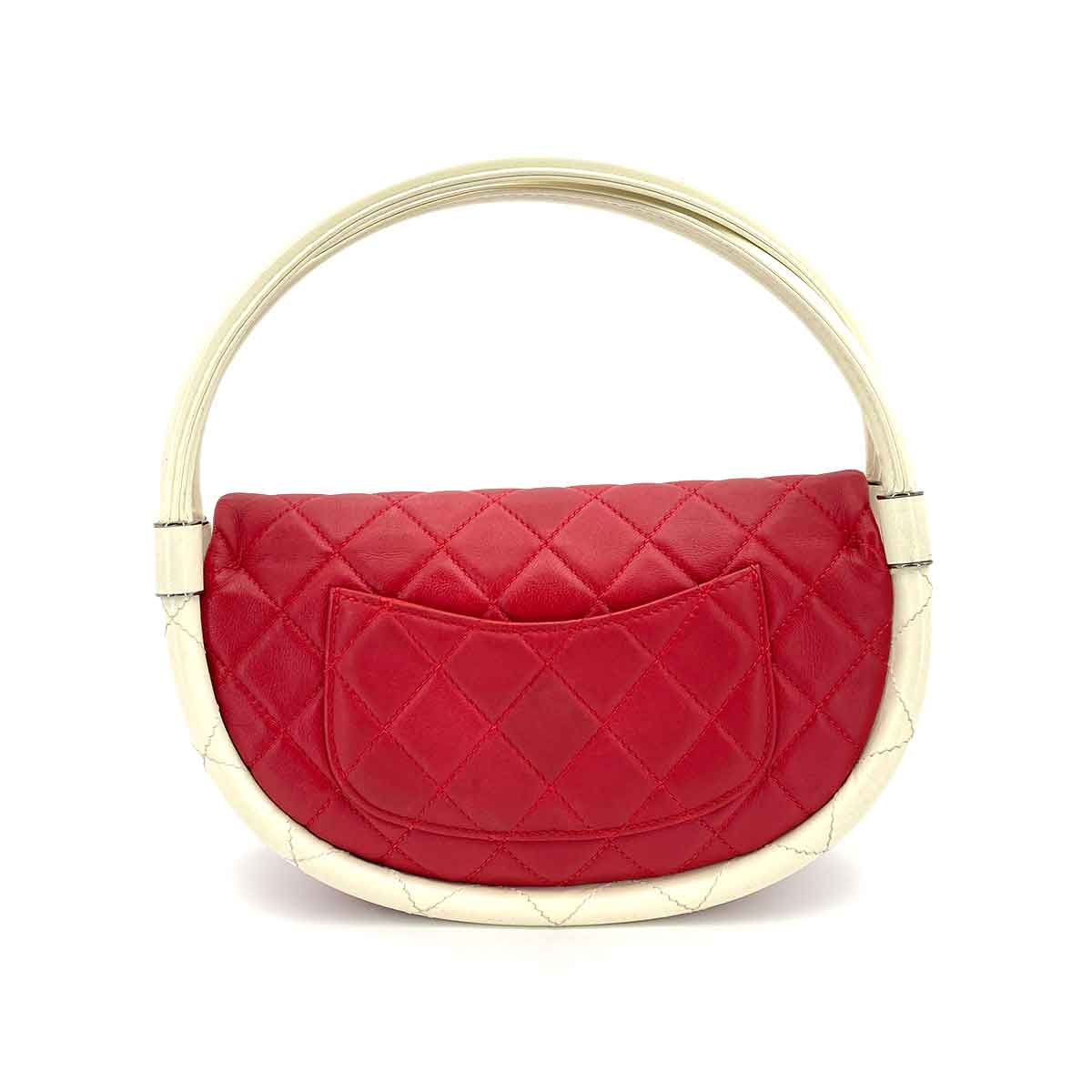 Chanel CHANEL HULA HOOP CROSS HAND BAG RED WHITE LAMB SKIN 90245797