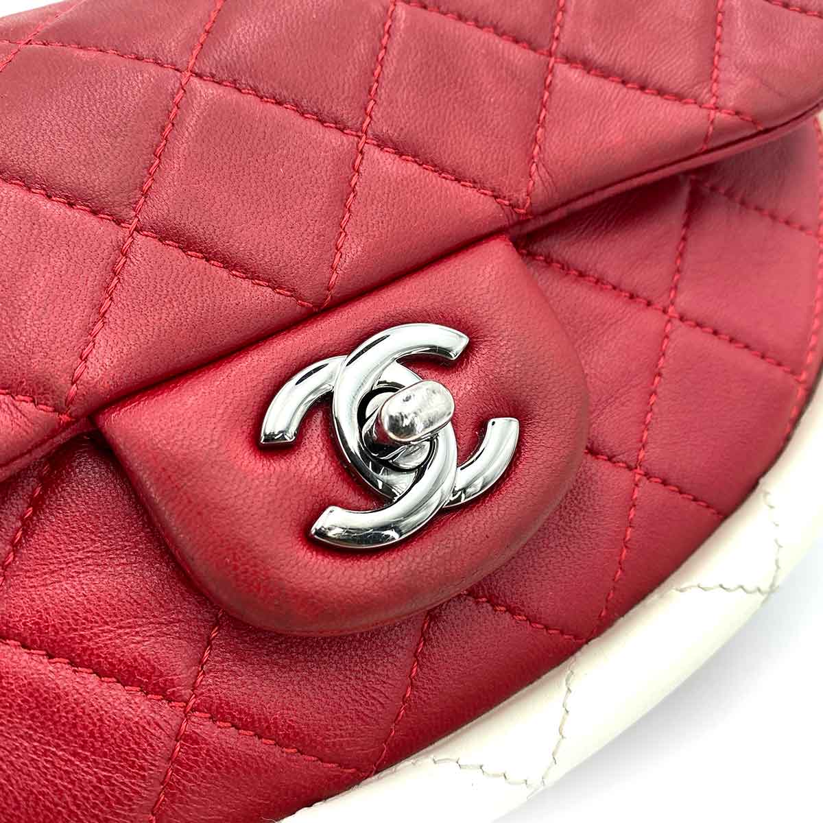 Chanel CHANEL HULA HOOP CROSS HAND BAG RED WHITE LAMB SKIN 90245797