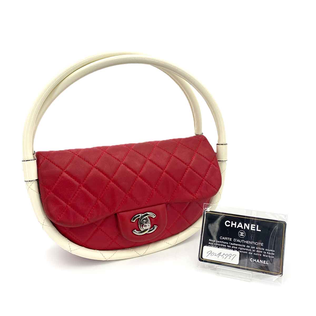 Chanel CHANEL HULA HOOP CROSS HAND BAG RED WHITE LAMB SKIN 90245797