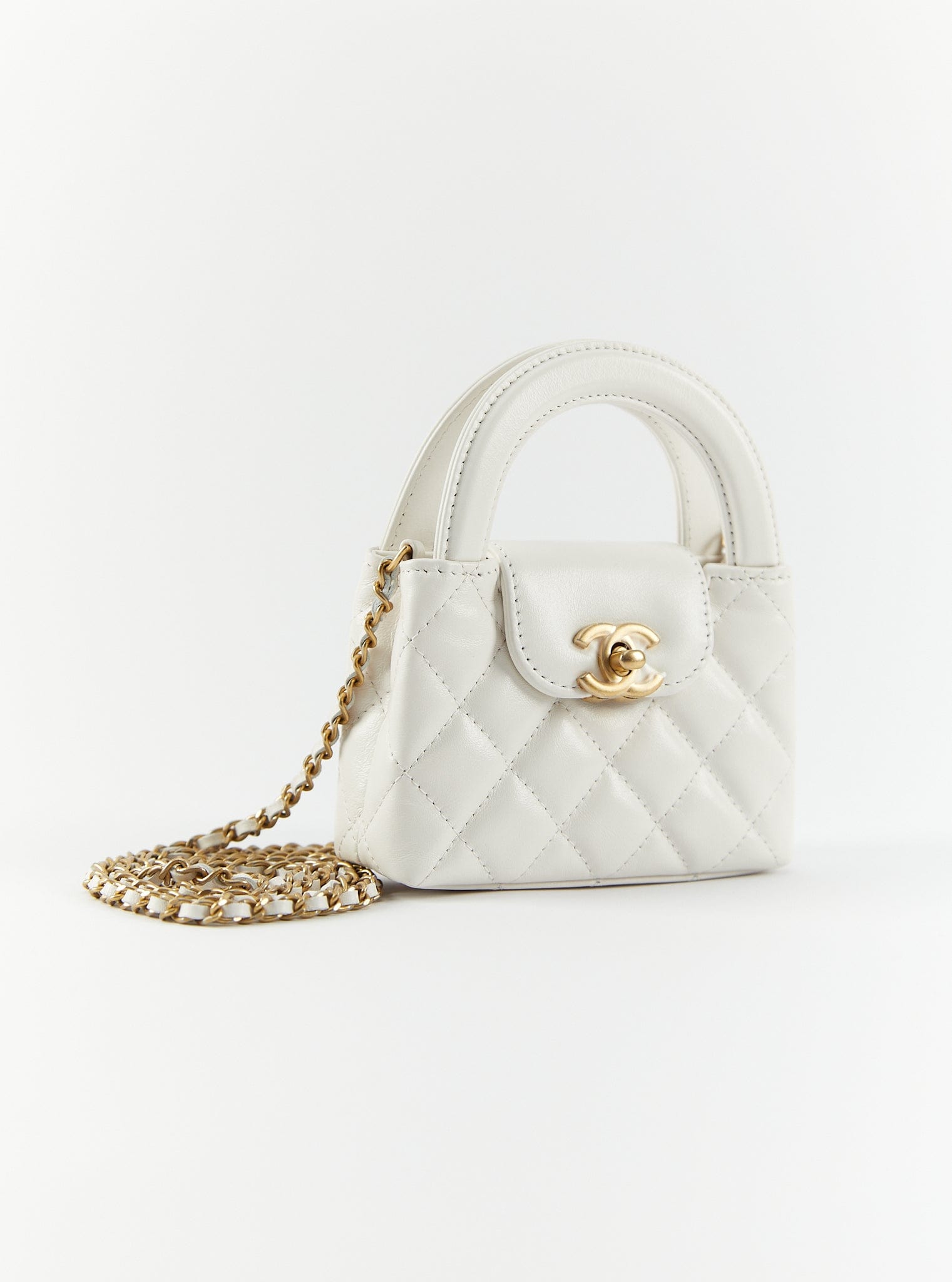 Chanel CHANEL NANO "KELLY" BAG WHITE Lambskin Leather with Gold-Tone Hardware