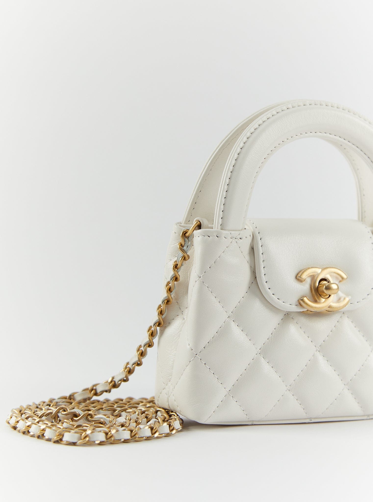 Chanel CHANEL NANO "KELLY" BAG WHITE Lambskin Leather with Gold-Tone Hardware