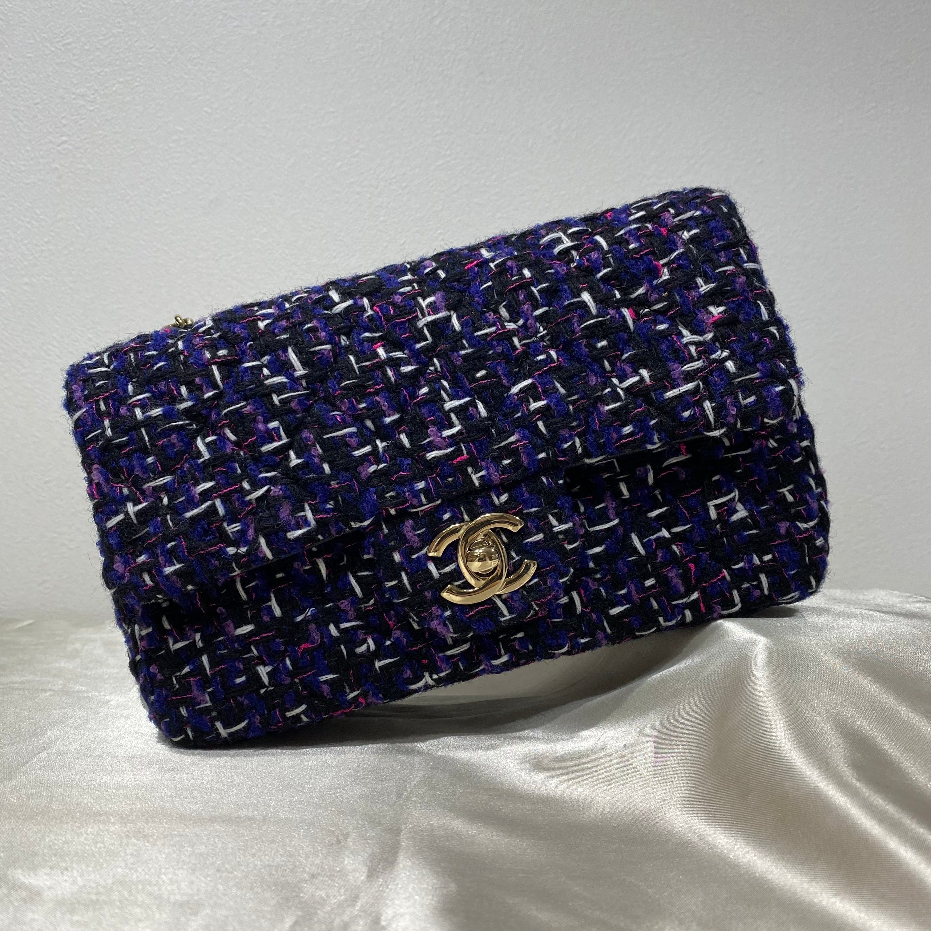 Chanel CHANEL MINI MATELASSE 20 CHAIN SHOULDER BAG BLACK PURPLE TWEED LAMB SKIN 90210177