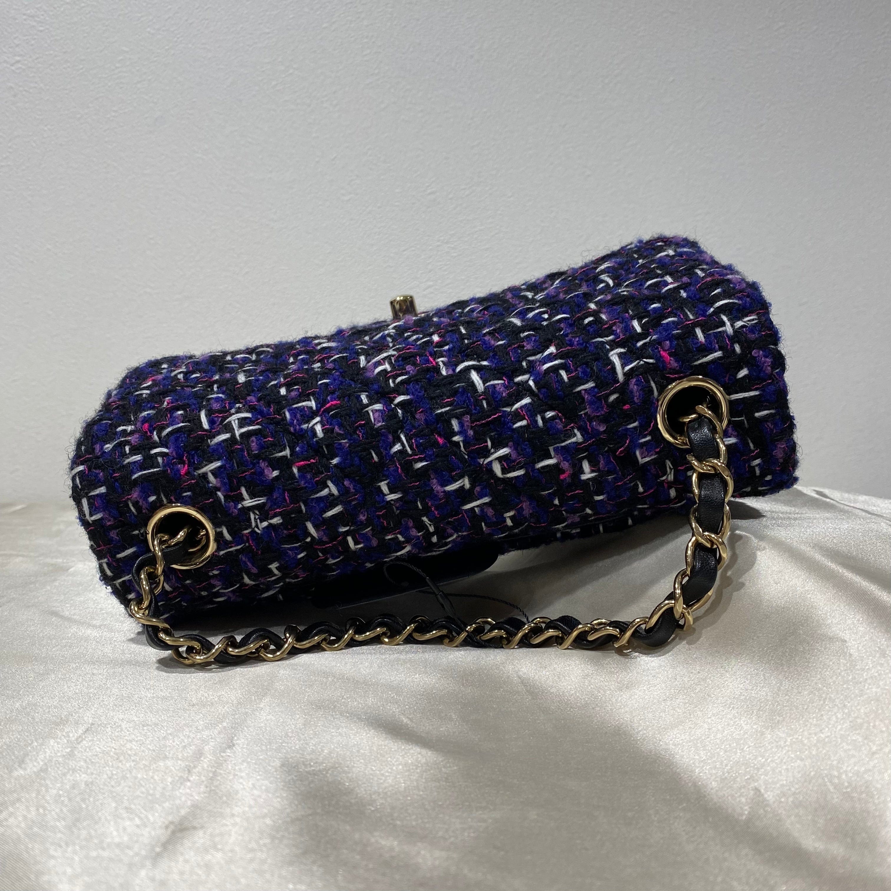 Chanel CHANEL MINI MATELASSE 20 CHAIN SHOULDER BAG BLACK PURPLE TWEED LAMB SKIN 90210177