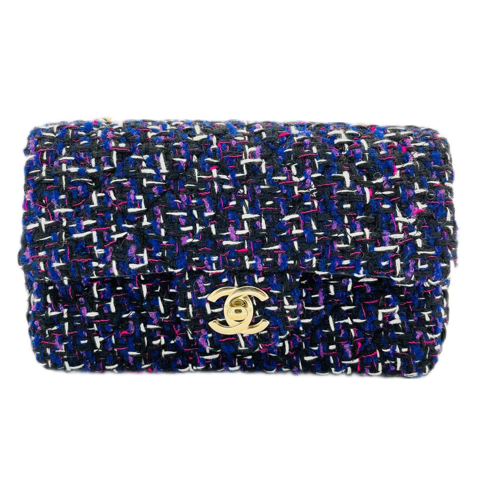 Chanel Chanel Mini Rectangle Blue / Purple Tweed Black Lambskin LGHW