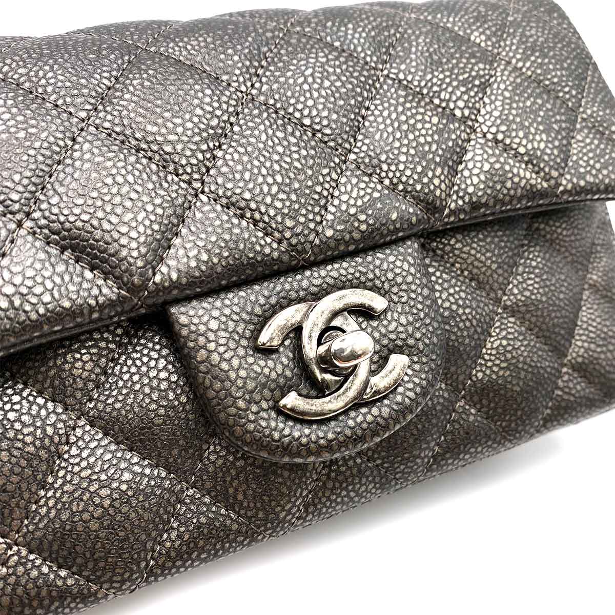 Chanel Chanel Mini Rectangle Metallic Gray Caviar Aged SHW #21 90232566