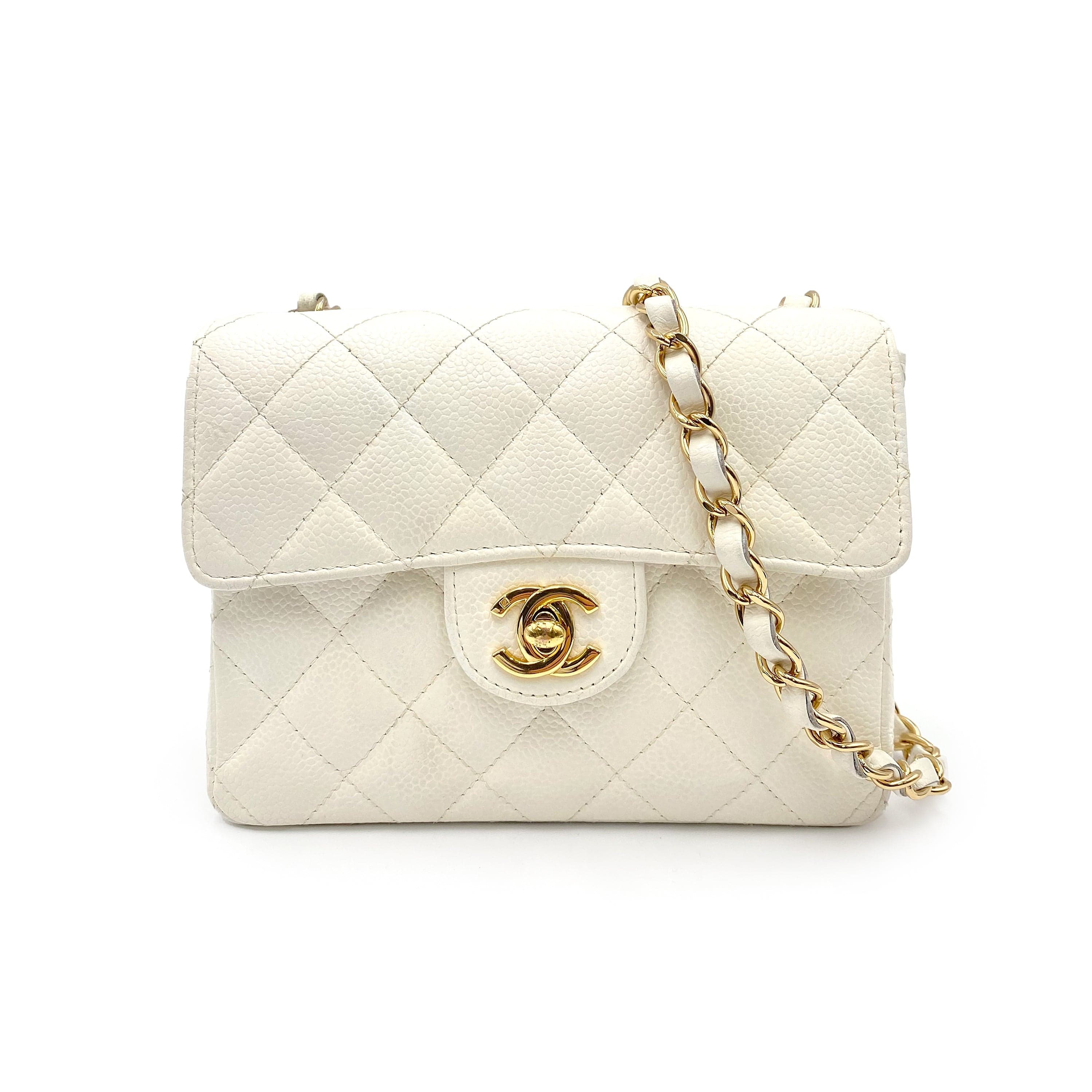 Chanel CHANEL MINI SQUARE 17 CHAIN SHOULDER BAG WHITE CAVIAR SKIN 90225761