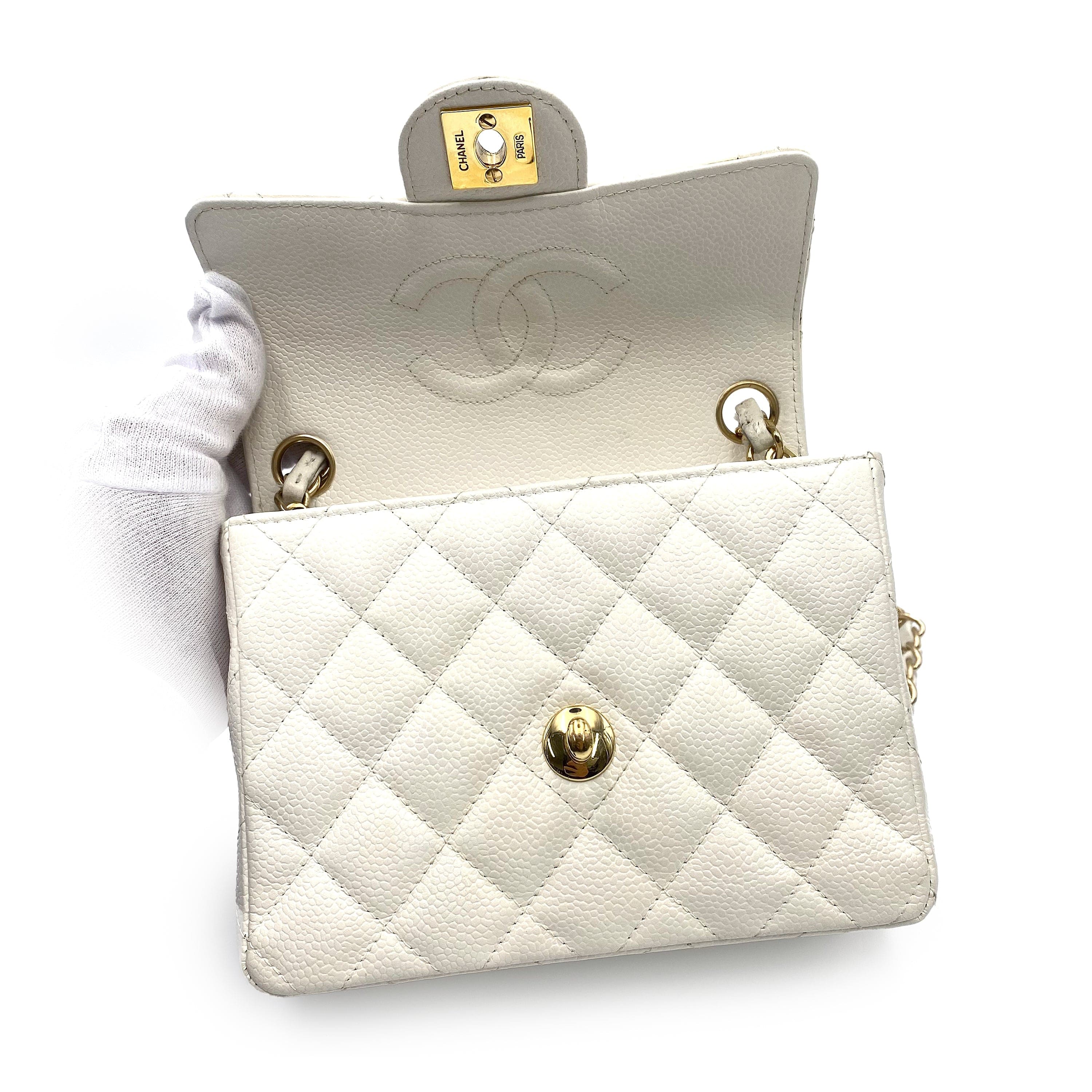 Chanel CHANEL MINI SQUARE 17 CHAIN SHOULDER BAG WHITE CAVIAR SKIN 90225761