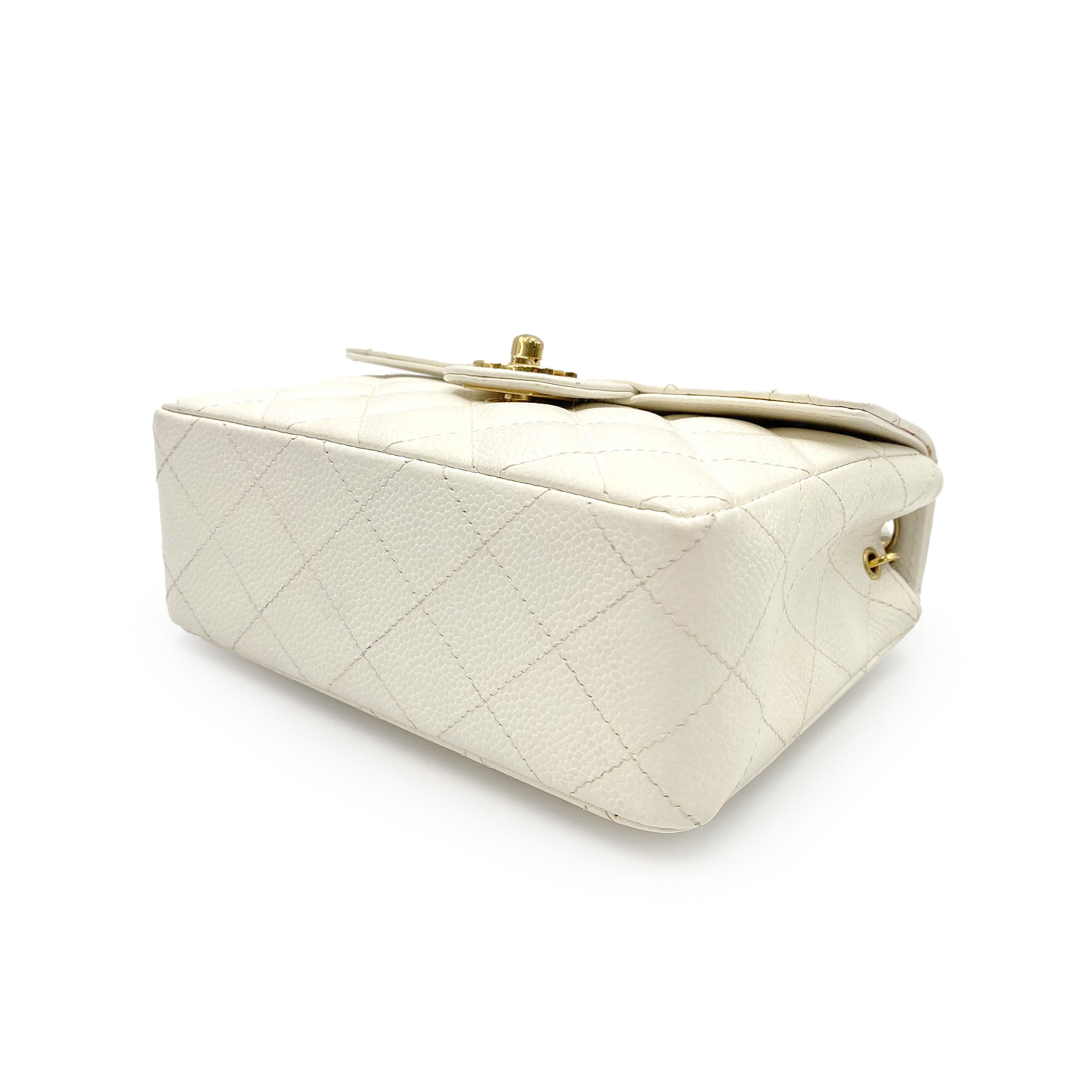 Chanel CHANEL MINI SQUARE 17 CHAIN SHOULDER BAG WHITE CAVIAR SKIN 90225761