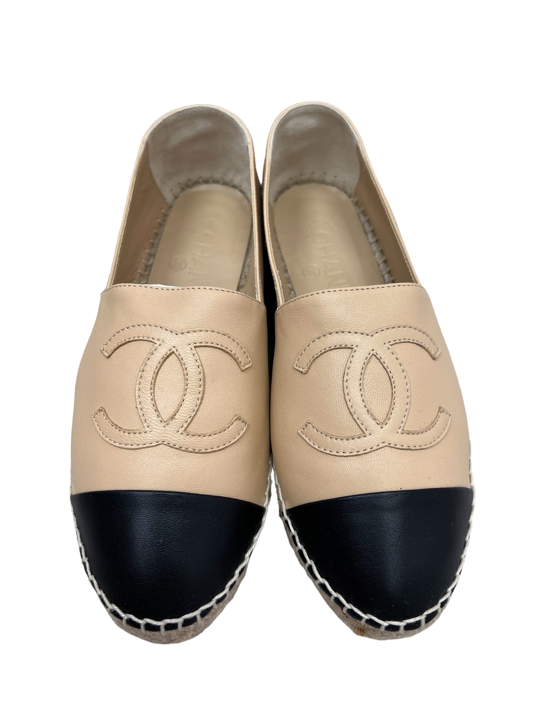 Chanel Chanel Espadrilles Lambskin Beige & Black Size 37 SKC1587