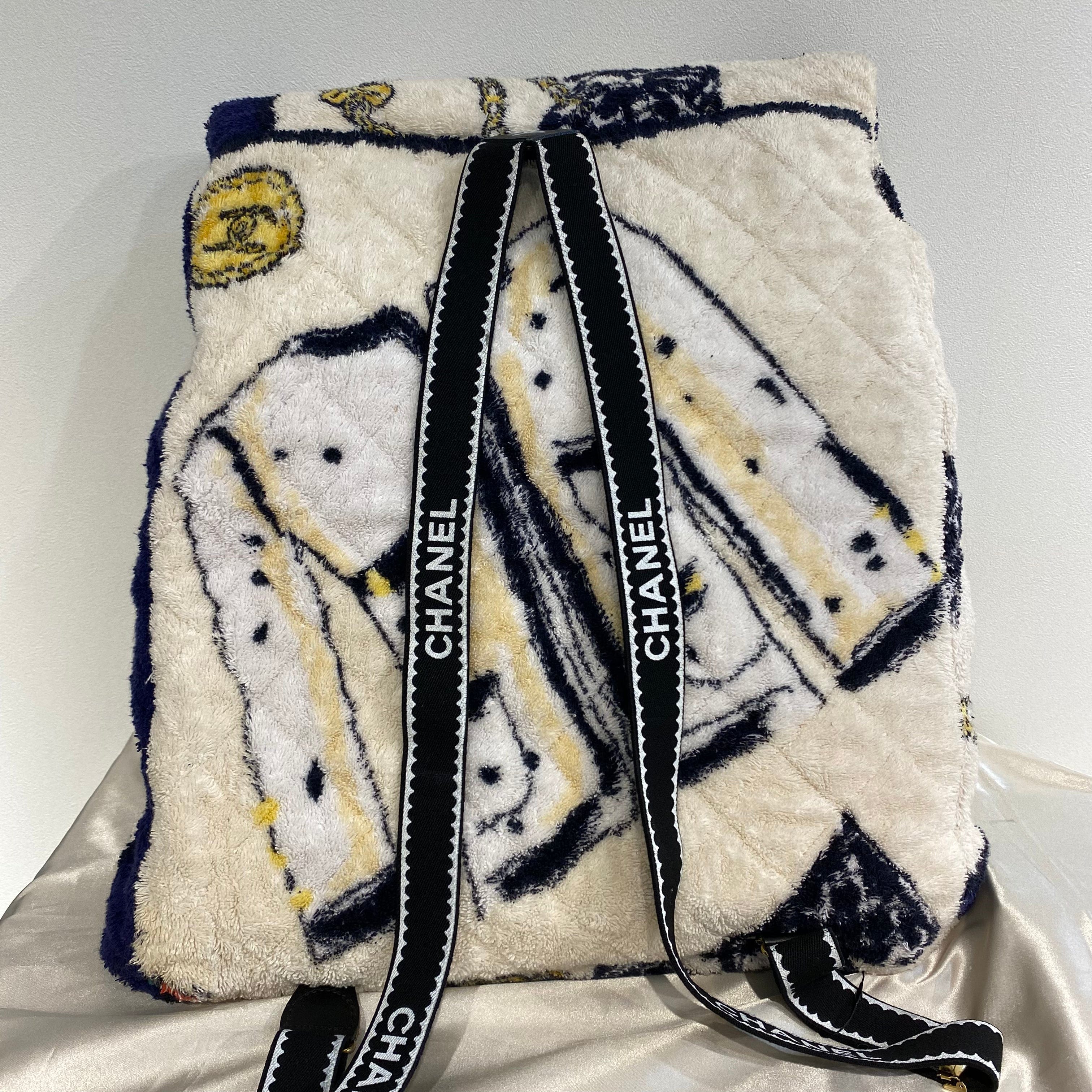 Chanel CHANEL VINTAGE 1994 TERRY CLOTH JUMBO BACKPACK WHITE PILE FABRIC 90212709