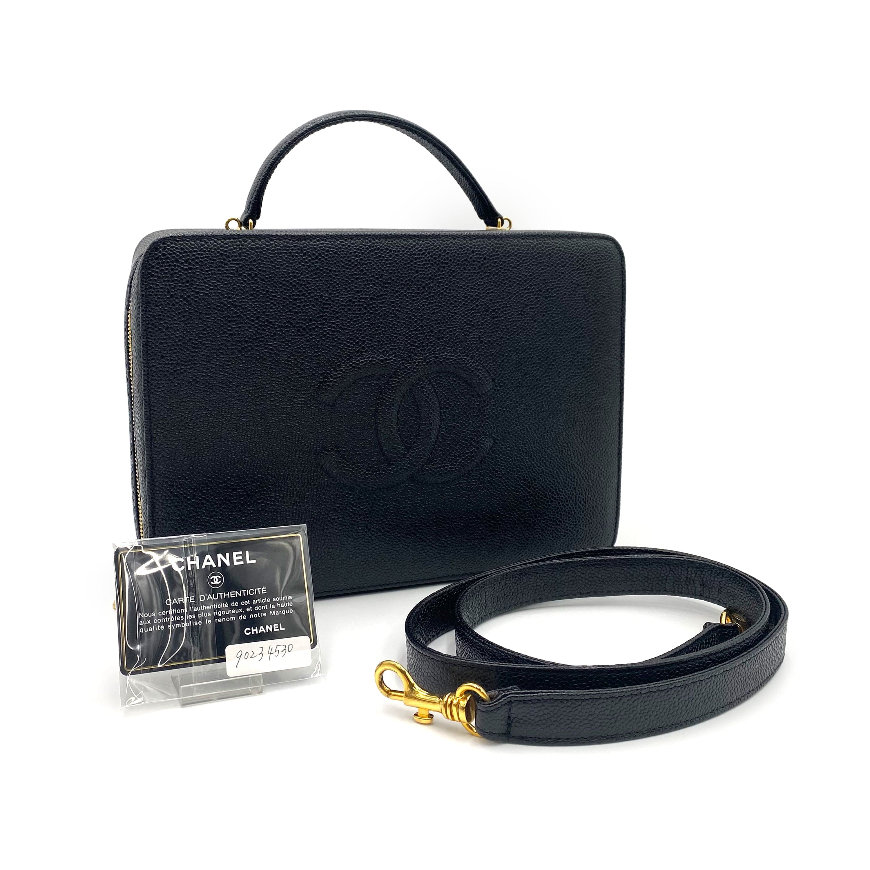 Chanel CHANEL VINTAGE 2WAY VANITY HAND SHOULDER BAG BLACK CAVIAR SKIN 90234530