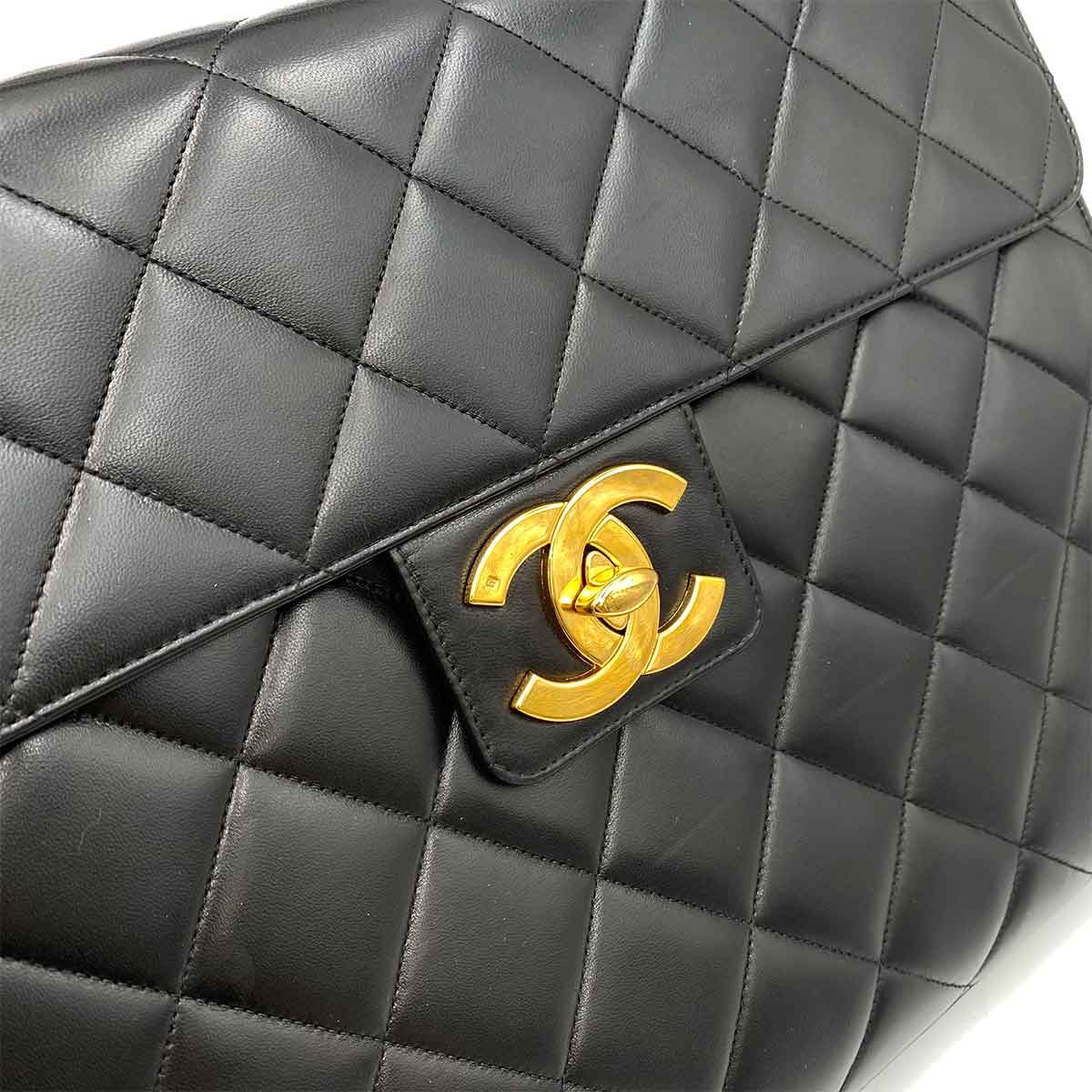 CHANEL CHANEL VINTAGE BIG COCO BRIEF HAND BAG BLACK LAMB SKIN 90238977