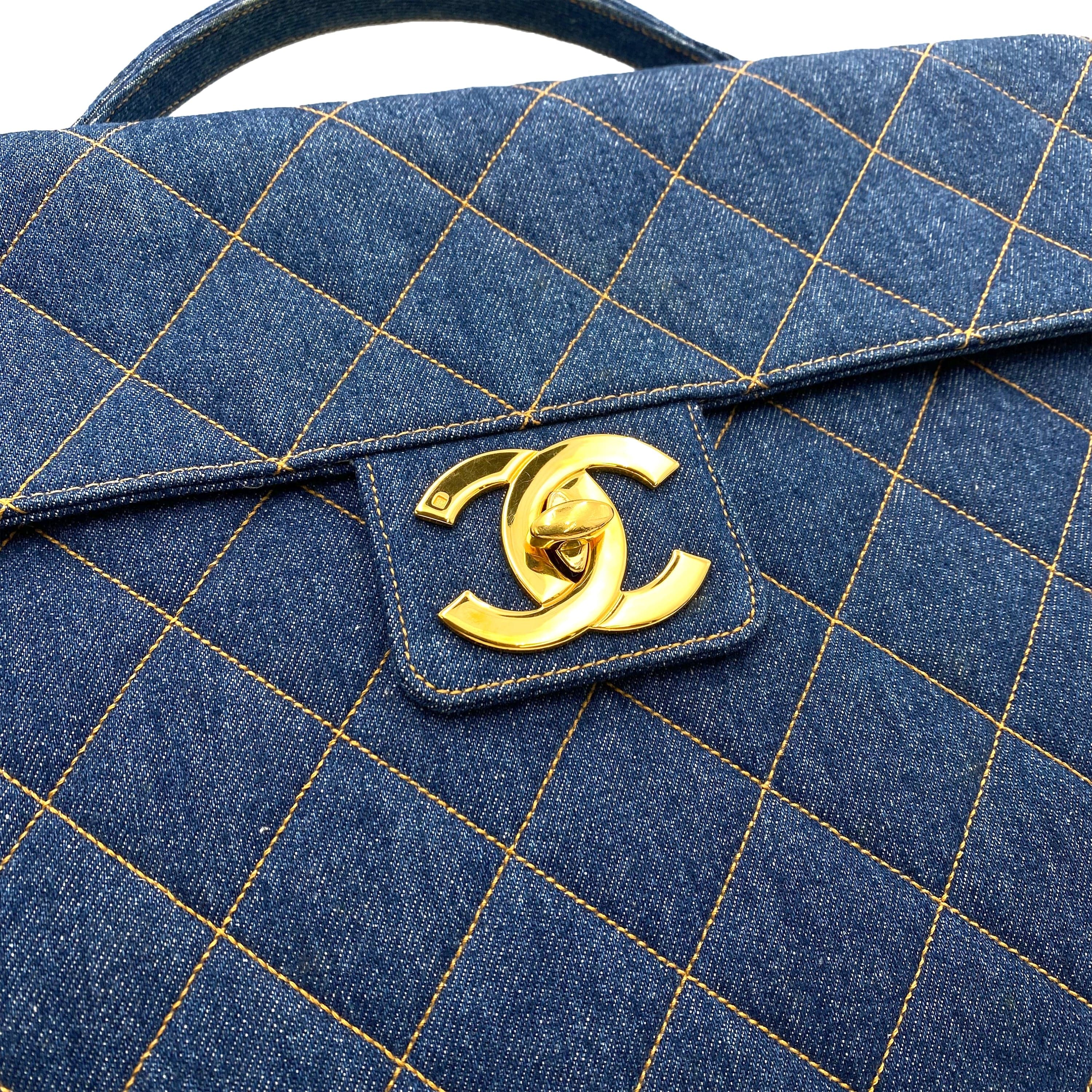 Chanel CHANEL VINTAGE BIG COCO BRIEF HAND BAG BLUE DENIM 90237330