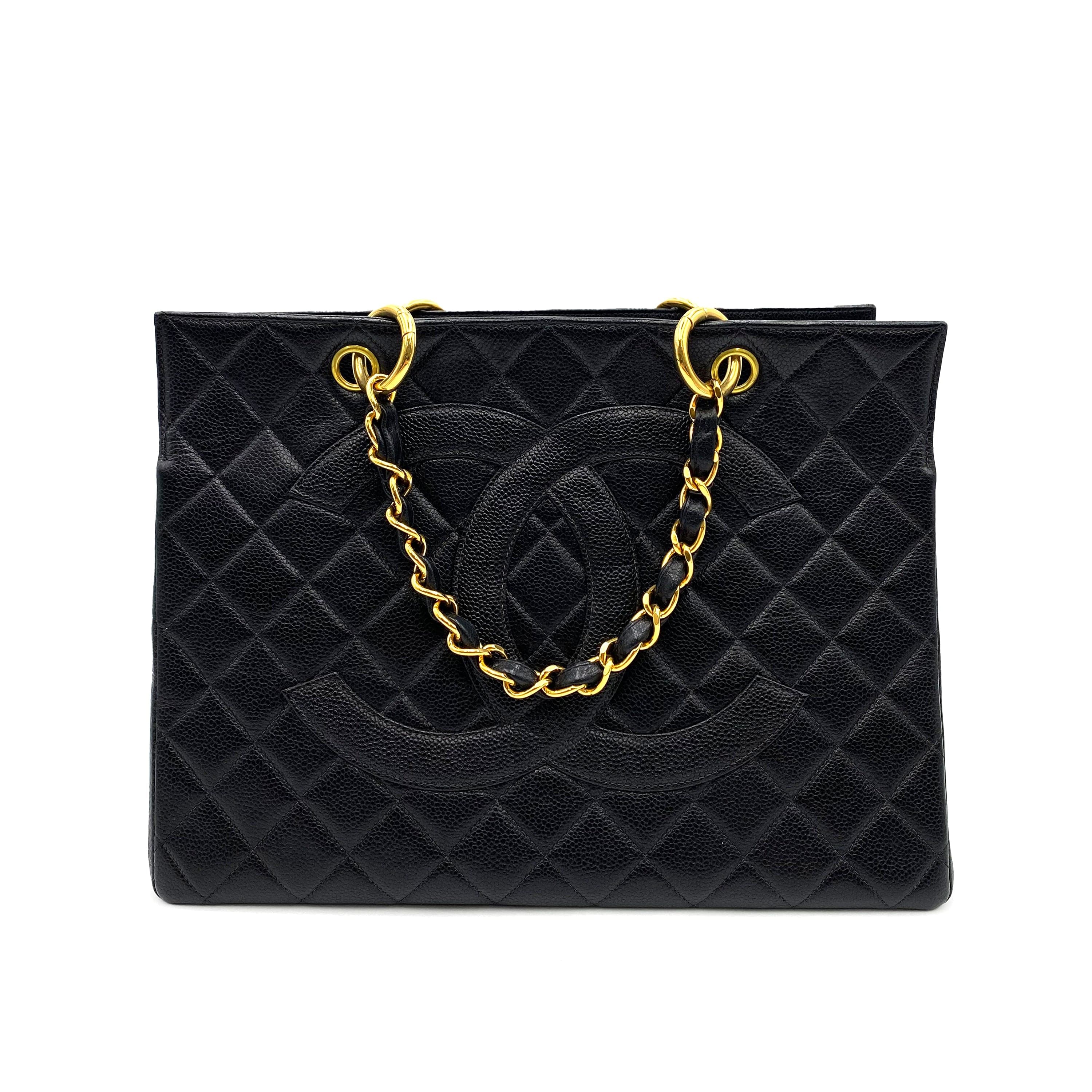 Chanel CHANEL VINTAGE BIG COCO CHAIN TOTE HAND BAG BLACK CAVIAR SKIN 90230507