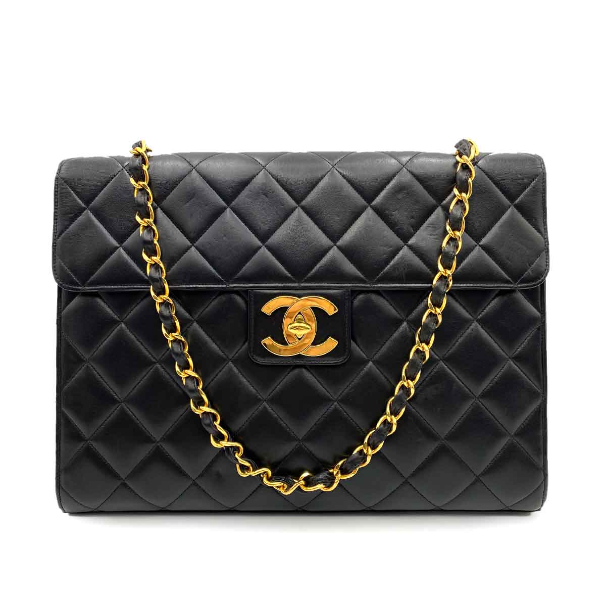 Chanel CHANEL VINTAGE BIG COCO MATELASSE CHAIN SHOULDER BAG BLACK LAMB SKIN 90234550