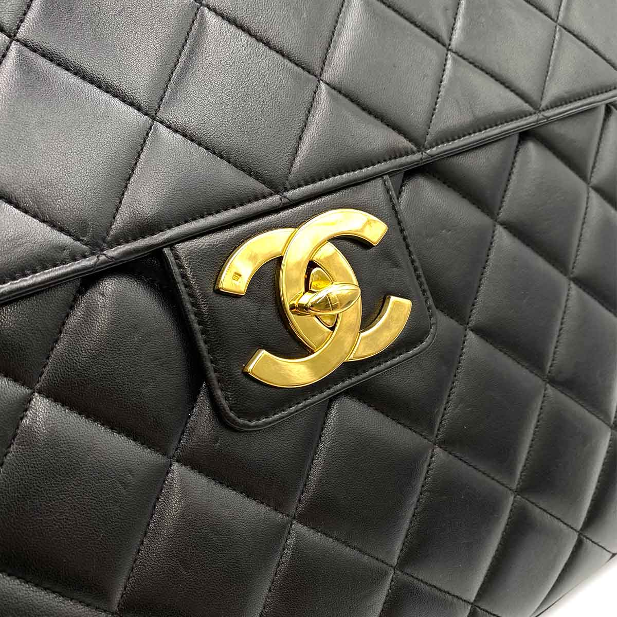 Chanel CHANEL VINTAGE BIG COCO MATELASSE CHAIN SHOULDER BAG BLACK LAMB SKIN 90234550