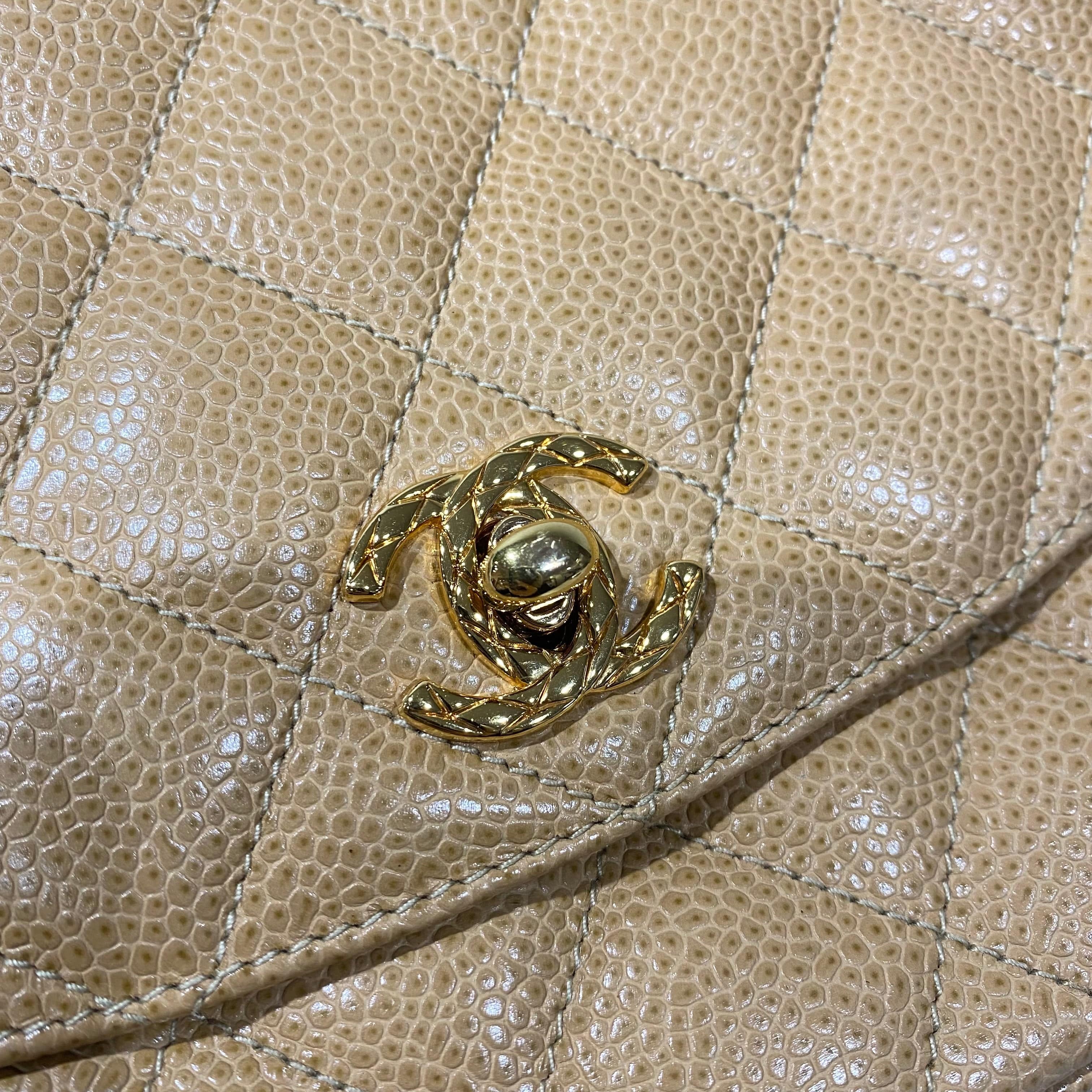 Chanel CHANEL VINTAGE BIJOU CHAIN SHOULDER BAG BEIGE CAVIAR SKIN 90198105