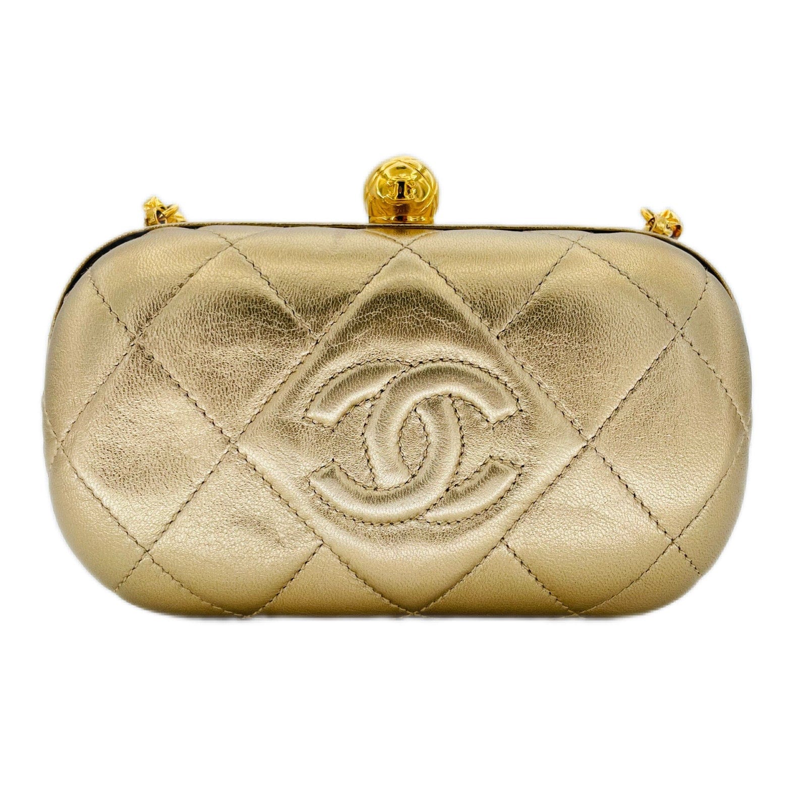 Chanel CHANEL VINTAGE BIJOU CHAIN SHOULDER BAG GOLD LAMB SKIN 90189295