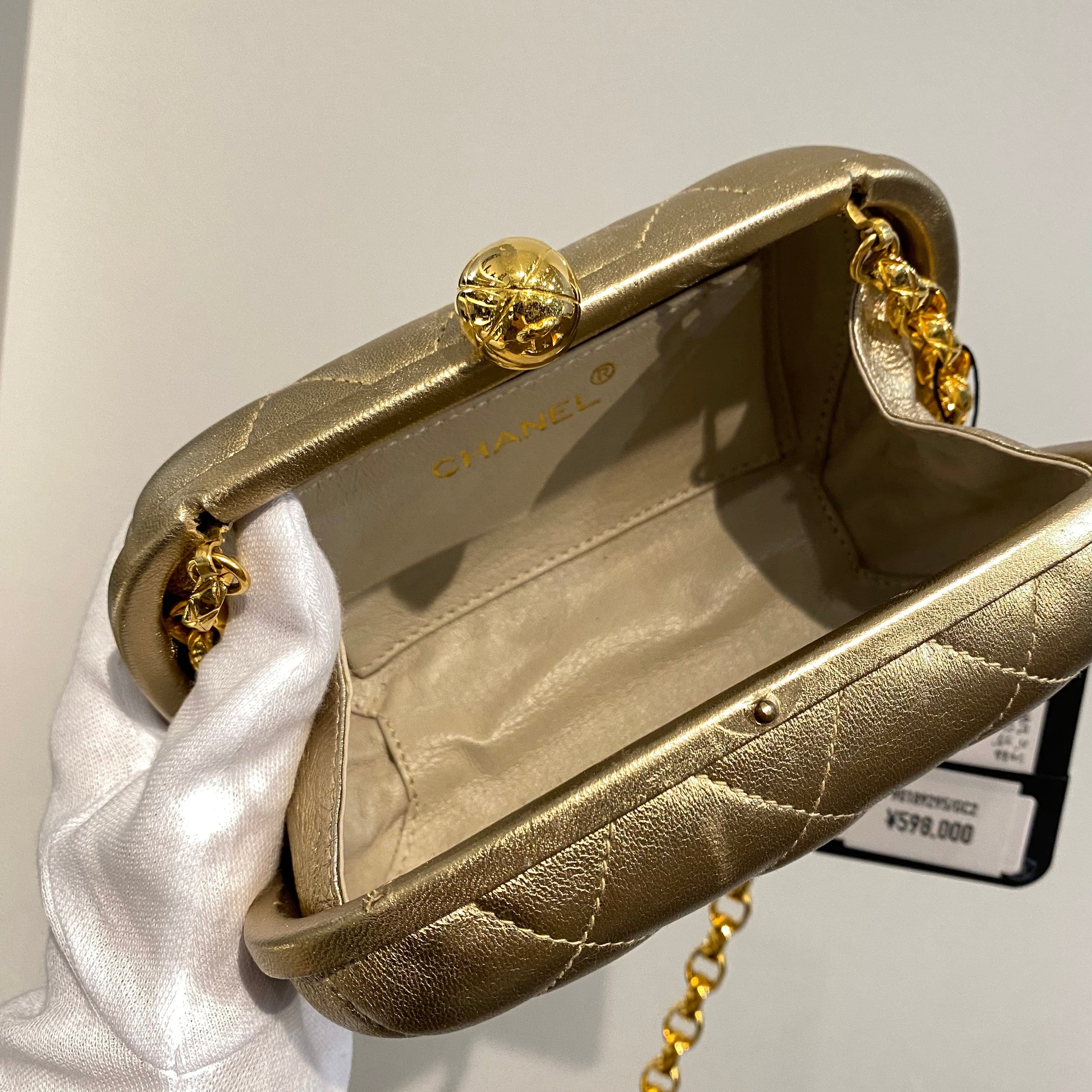 Chanel CHANEL VINTAGE BIJOU CHAIN SHOULDER BAG GOLD LAMB SKIN 90189295