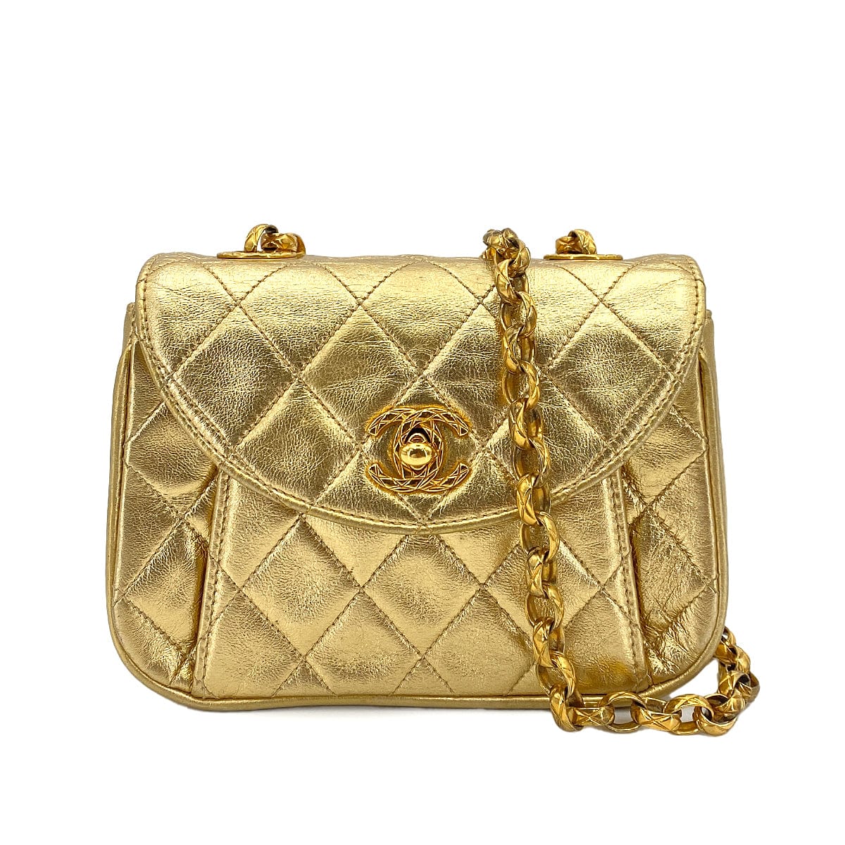 Chanel CHANEL VINTAGE BIJOU CHAIN SHOULDER BAG GOLD LAMB SKIN 90245554