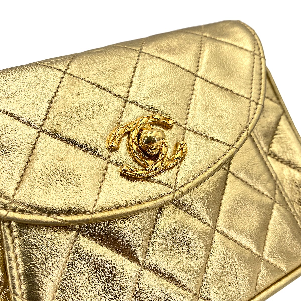 Chanel CHANEL VINTAGE BIJOU CHAIN SHOULDER BAG GOLD LAMB SKIN 90245554