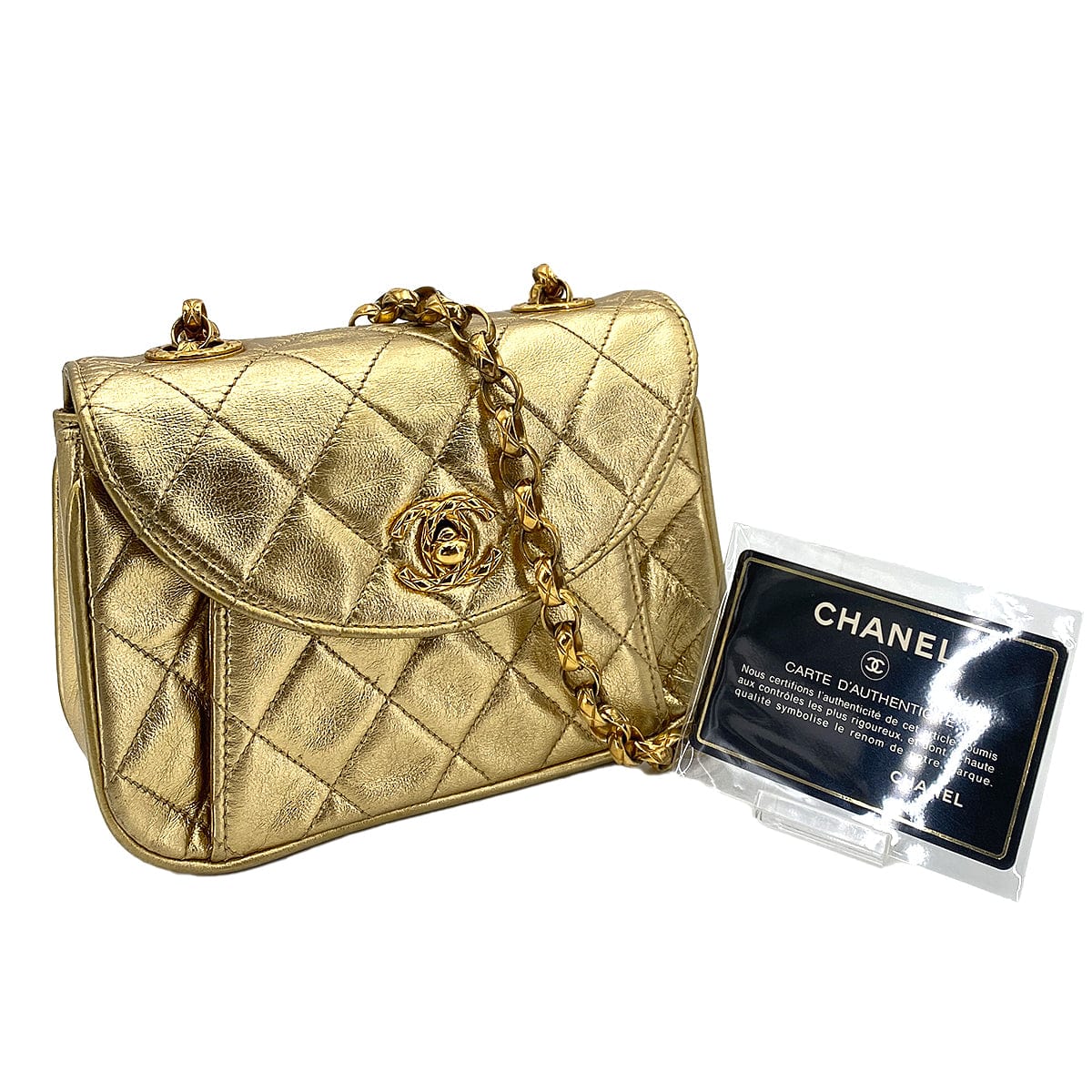 Chanel CHANEL VINTAGE BIJOU CHAIN SHOULDER BAG GOLD LAMB SKIN 90245554