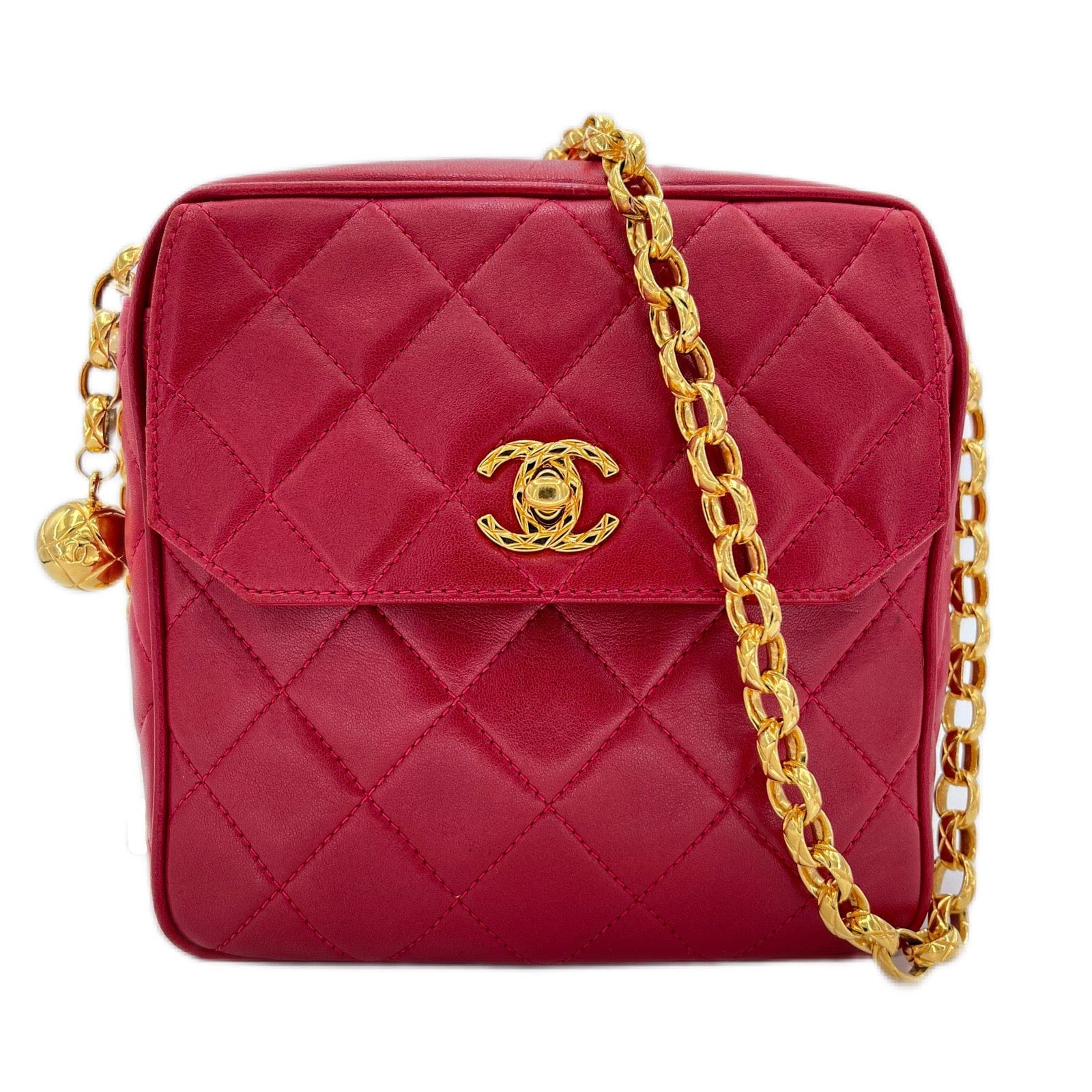 Chanel CHANEL VINTAGE BIJOU CHAIN SHOULDER BAG RED LAMB SKIN 90196130