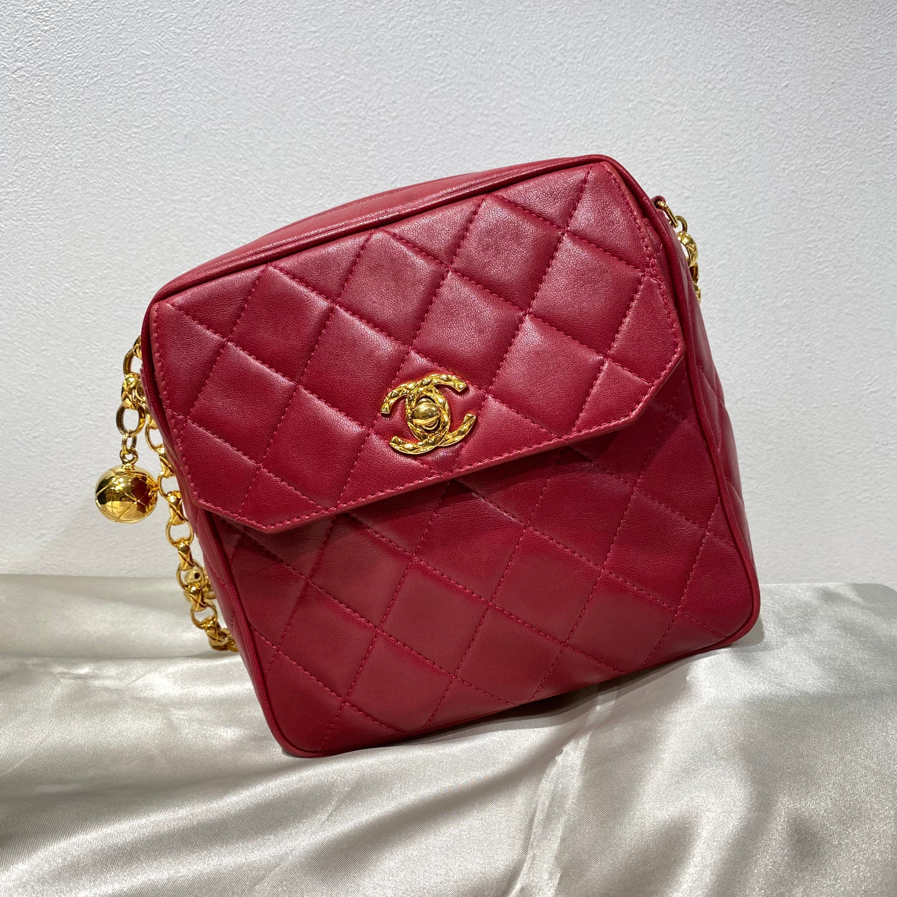 Chanel CHANEL VINTAGE BIJOU CHAIN SHOULDER BAG RED LAMB SKIN 90196130