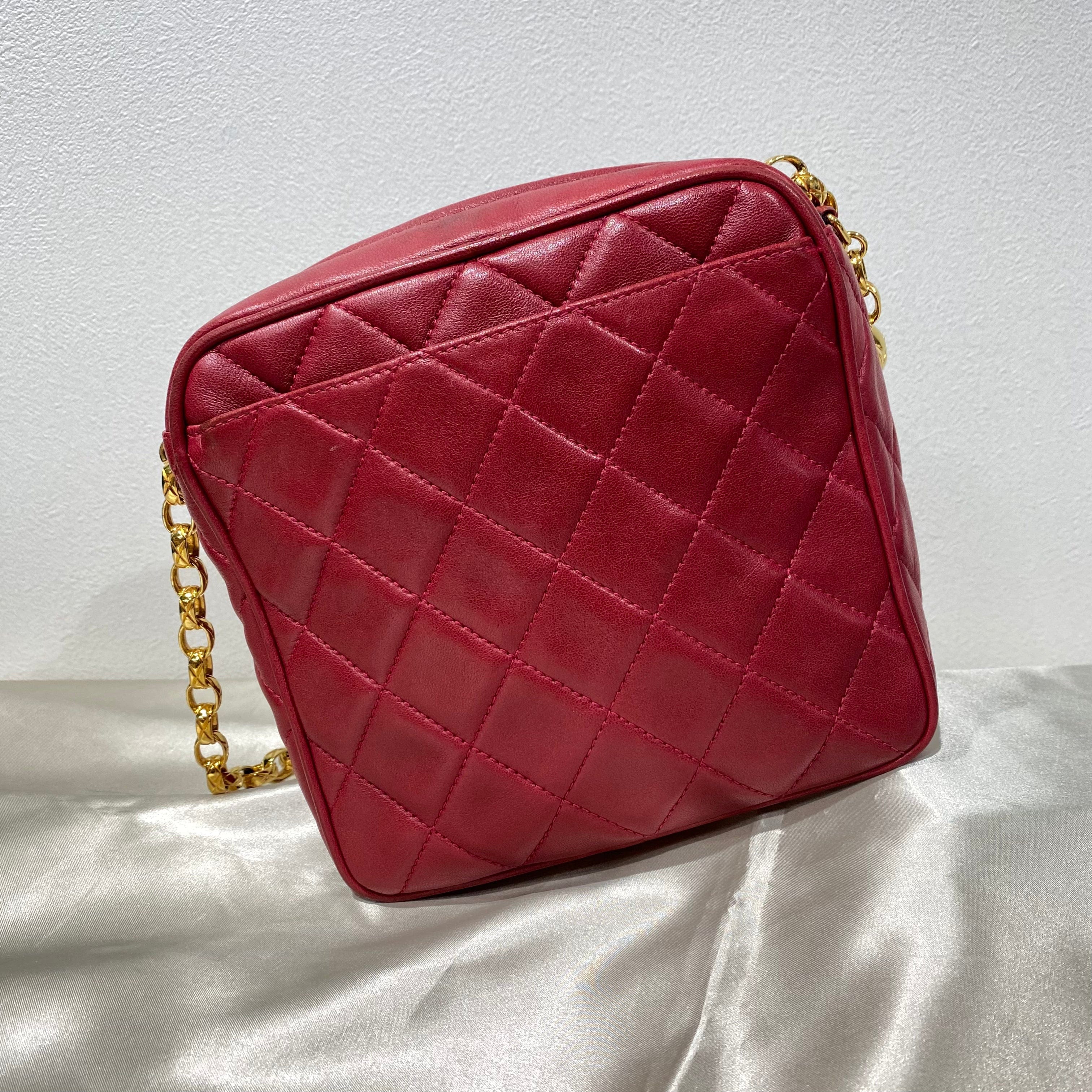 Chanel CHANEL VINTAGE BIJOU CHAIN SHOULDER BAG RED LAMB SKIN 90196130