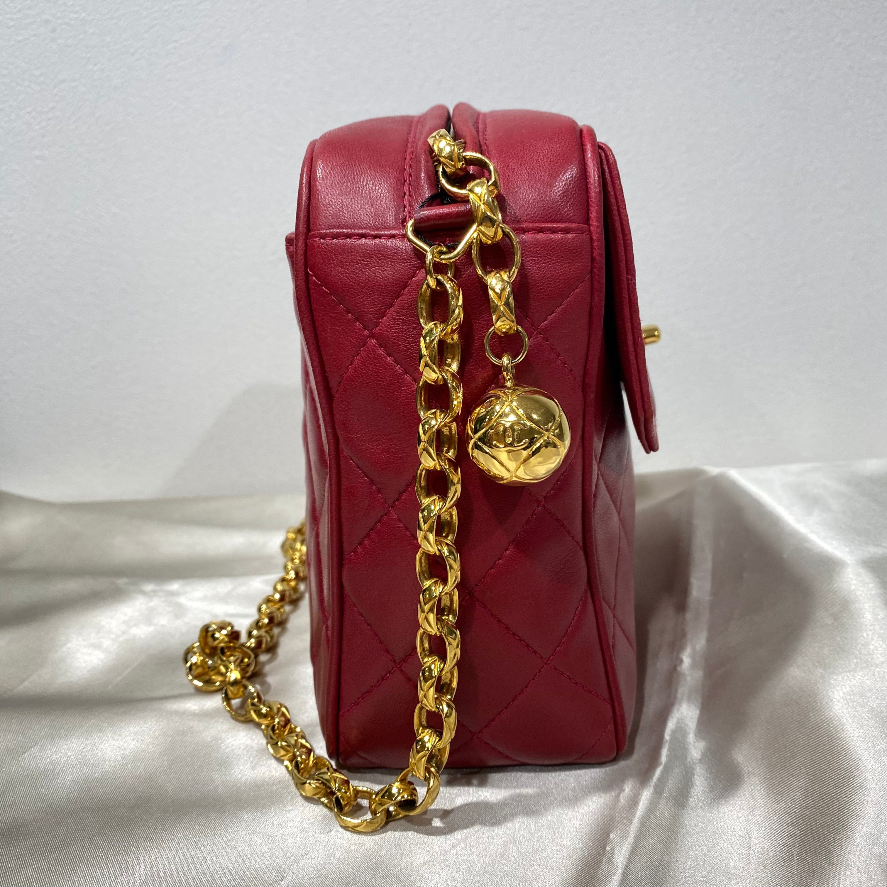 Chanel CHANEL VINTAGE BIJOU CHAIN SHOULDER BAG RED LAMB SKIN 90196130