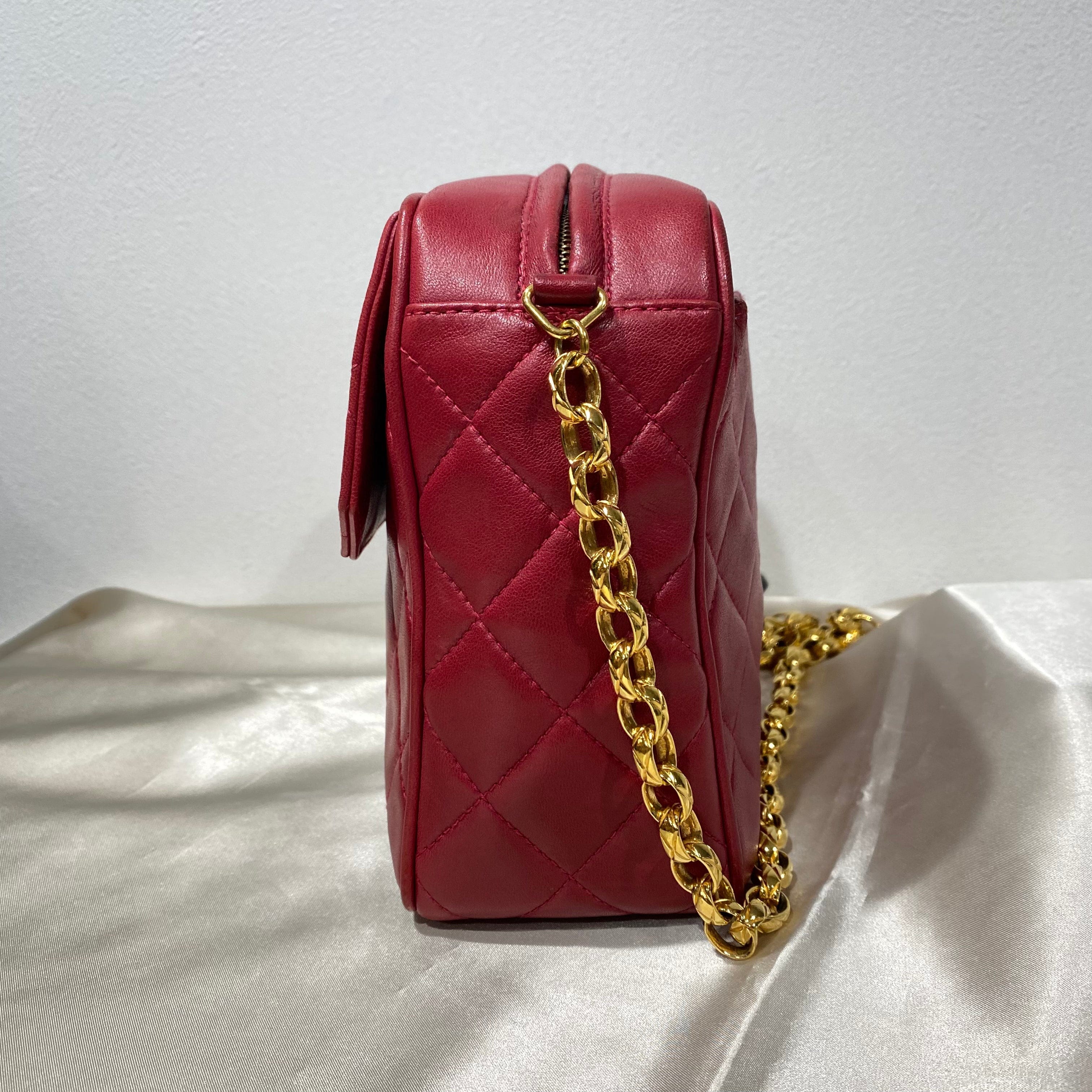 Chanel CHANEL VINTAGE BIJOU CHAIN SHOULDER BAG RED LAMB SKIN 90196130