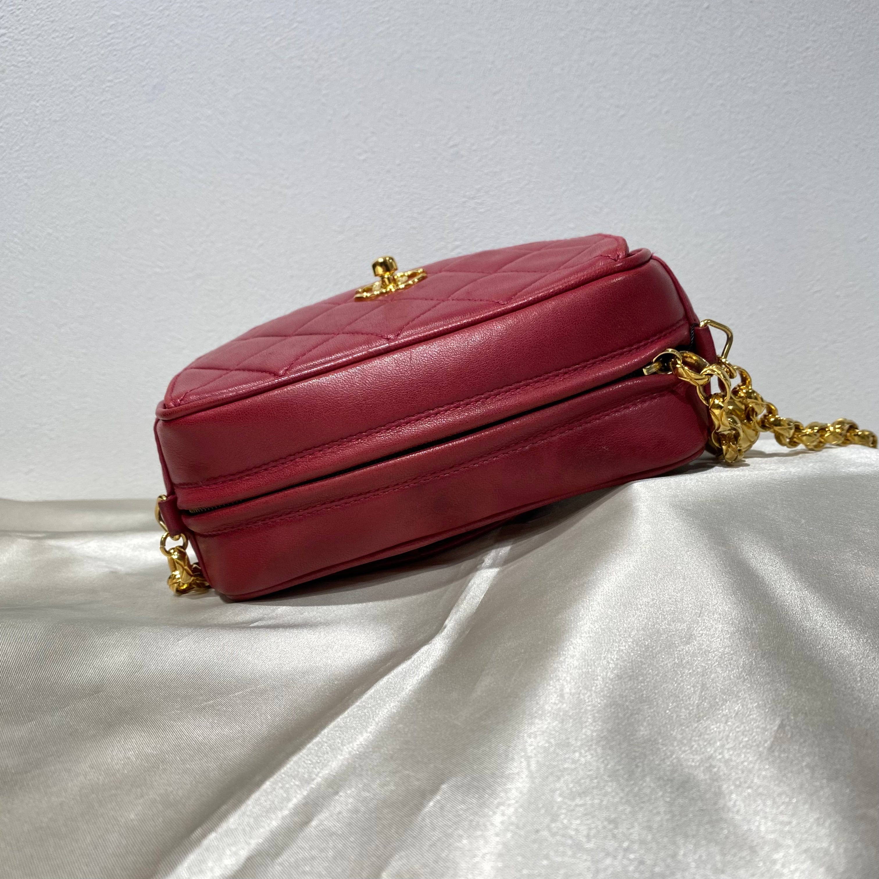 Chanel CHANEL VINTAGE BIJOU CHAIN SHOULDER BAG RED LAMB SKIN 90196130