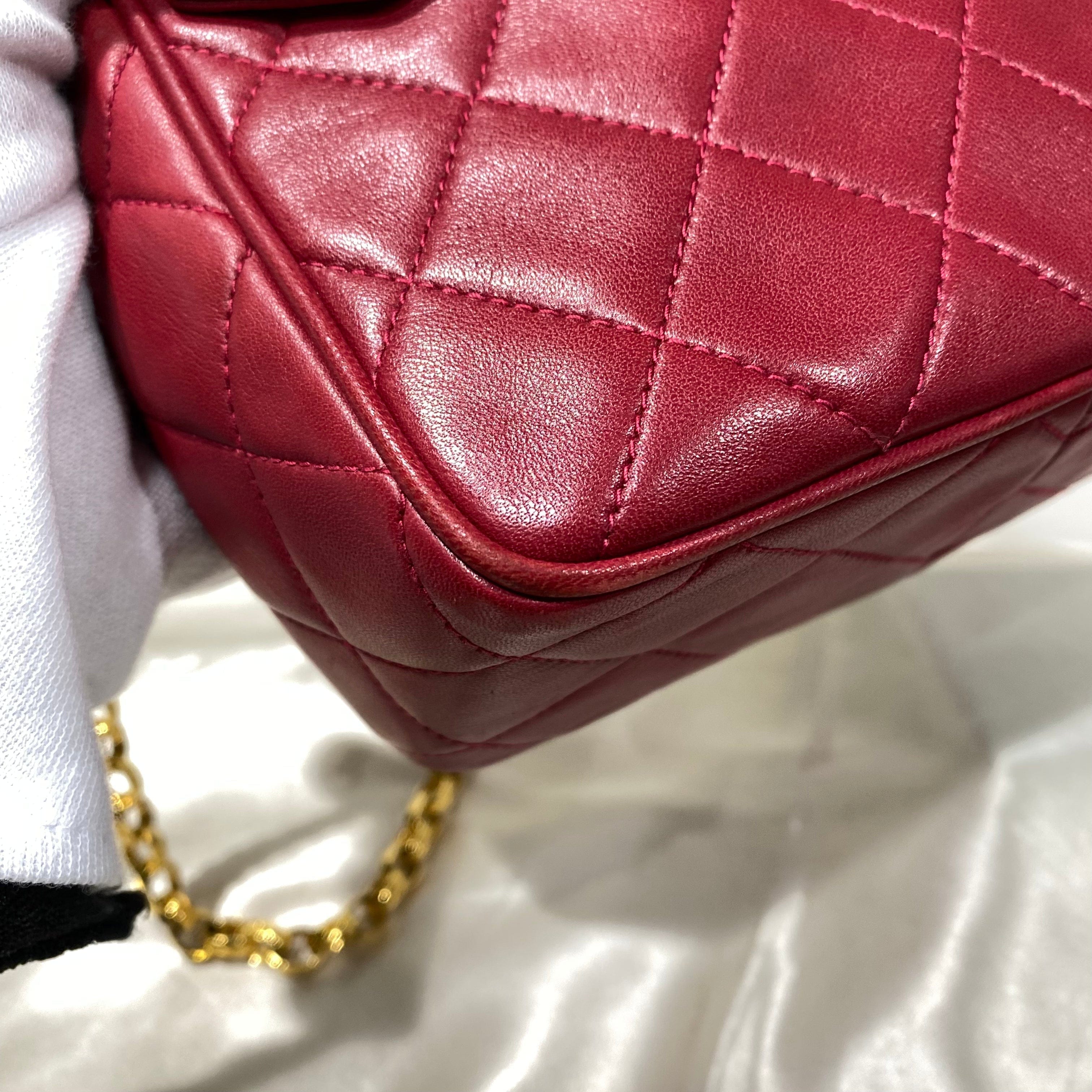 Chanel CHANEL VINTAGE BIJOU CHAIN SHOULDER BAG RED LAMB SKIN 90196130