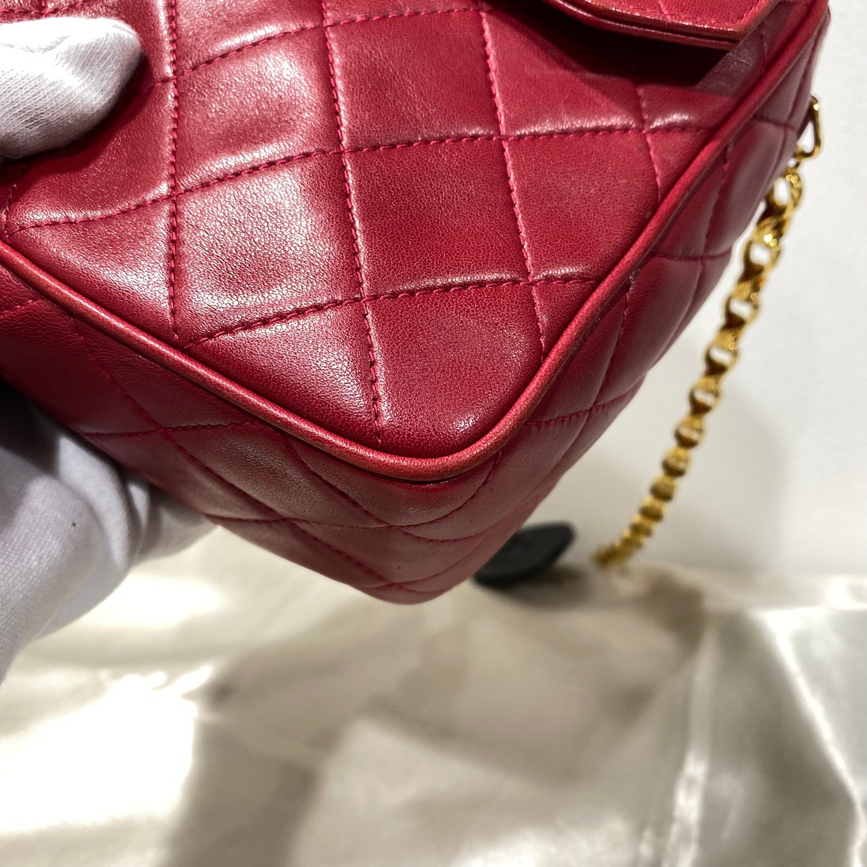 Chanel CHANEL VINTAGE BIJOU CHAIN SHOULDER BAG RED LAMB SKIN 90196130